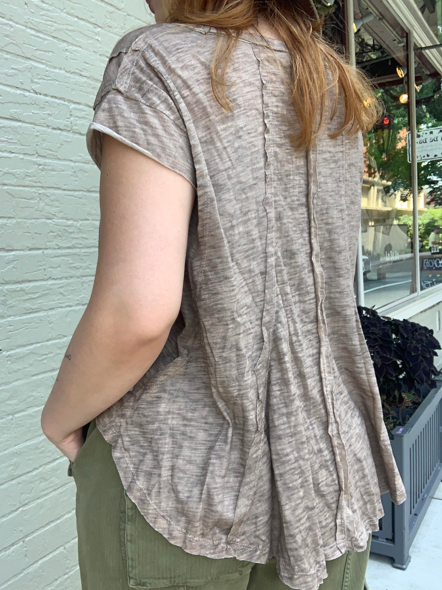 Taupe Heathered Cut Edge Top - La De Da