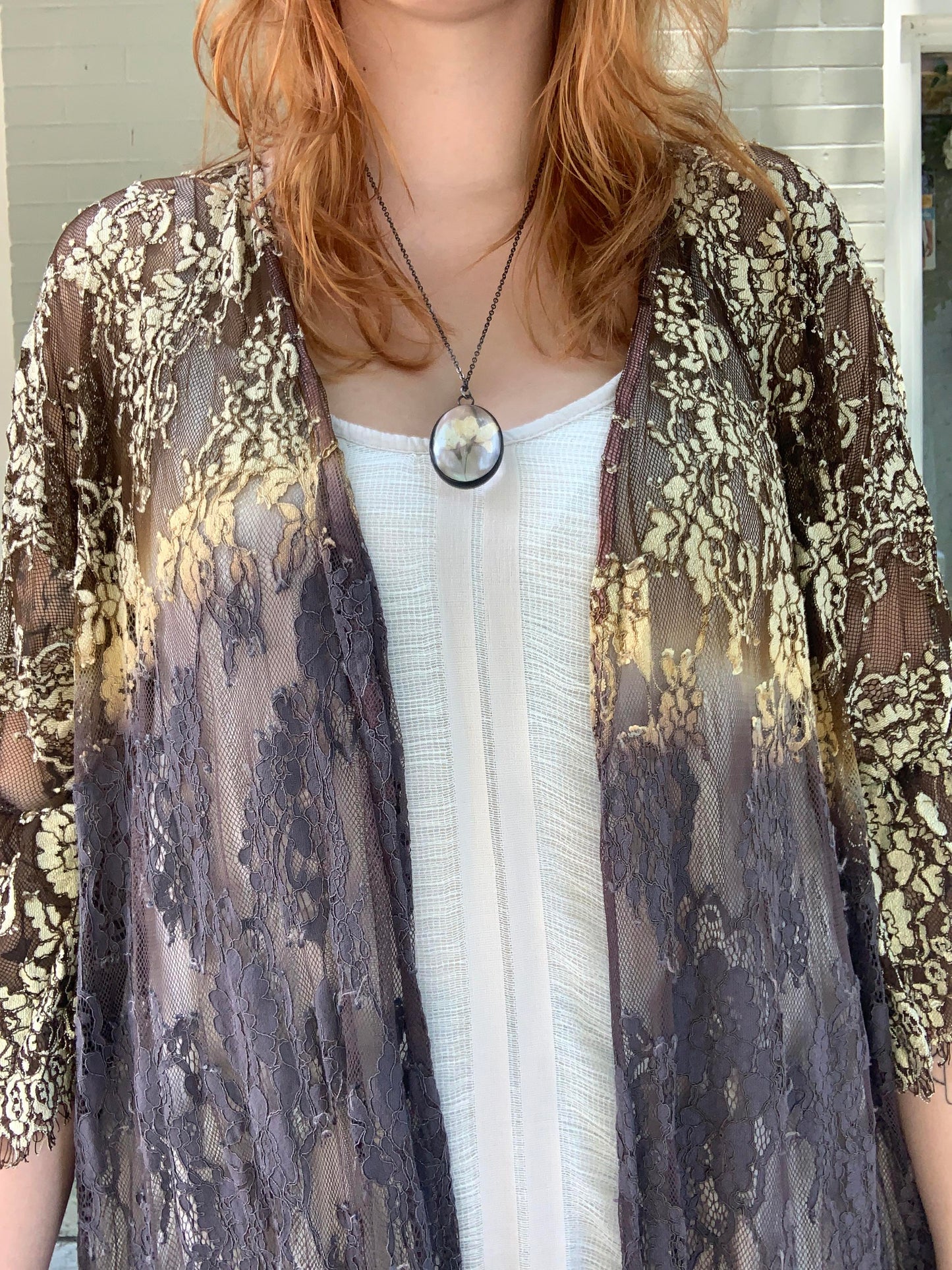 Gold & Black Scalloped Lace Duster - La De Da