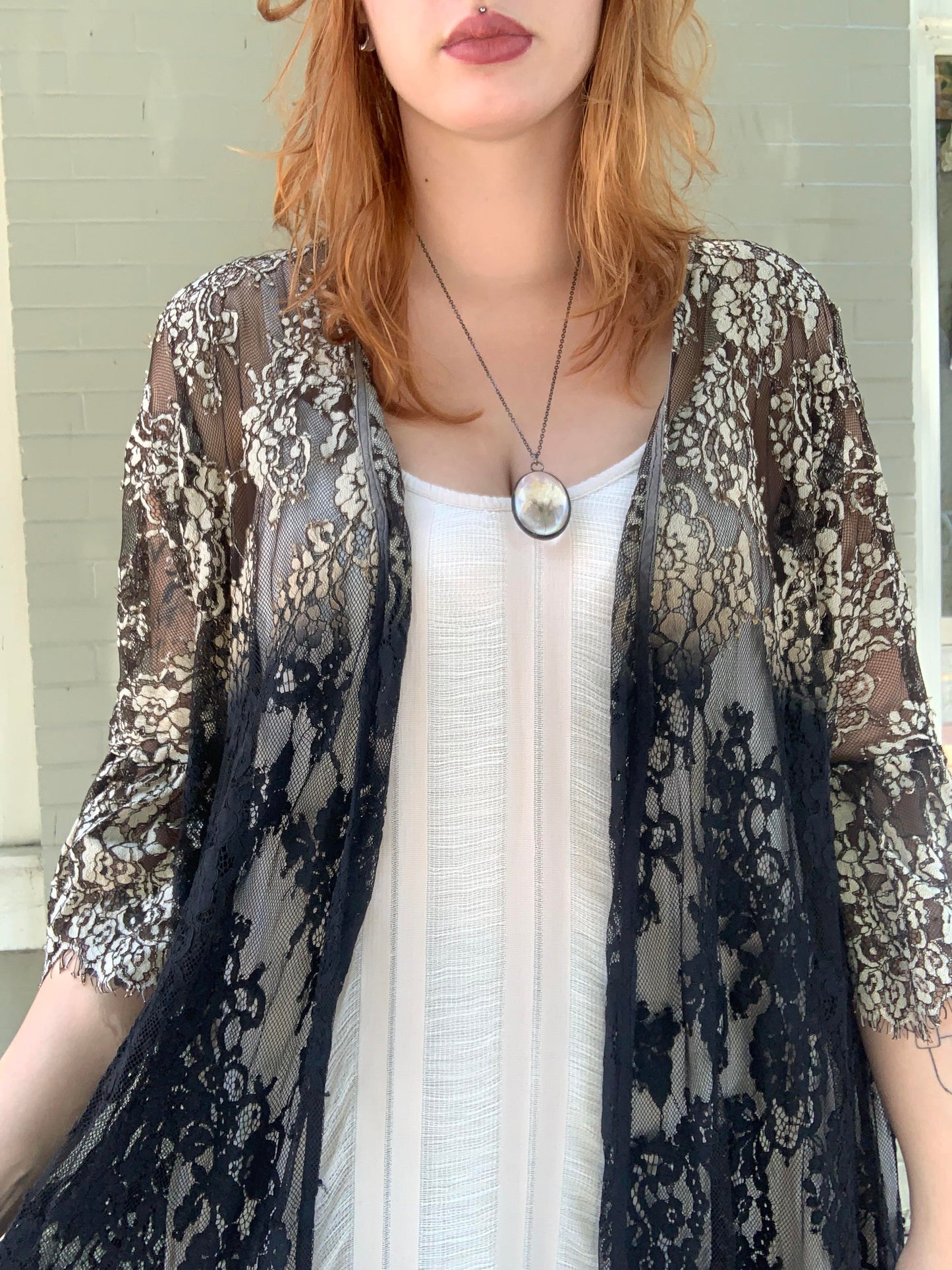 Black & Ivory Scalloped Lace Duster - La De Da