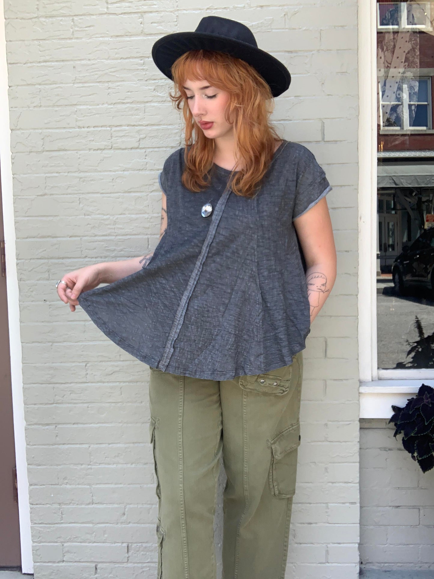 Charcoal Heathered Cut Edge Top - La De Da