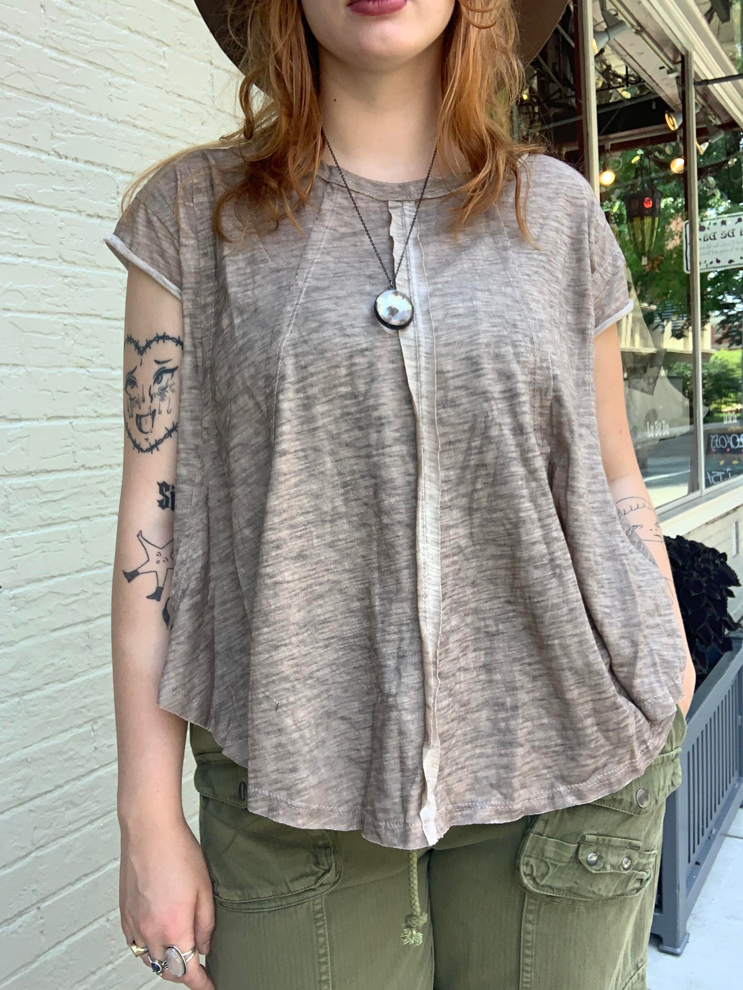 Taupe Heathered Cut Edge Top - La De Da