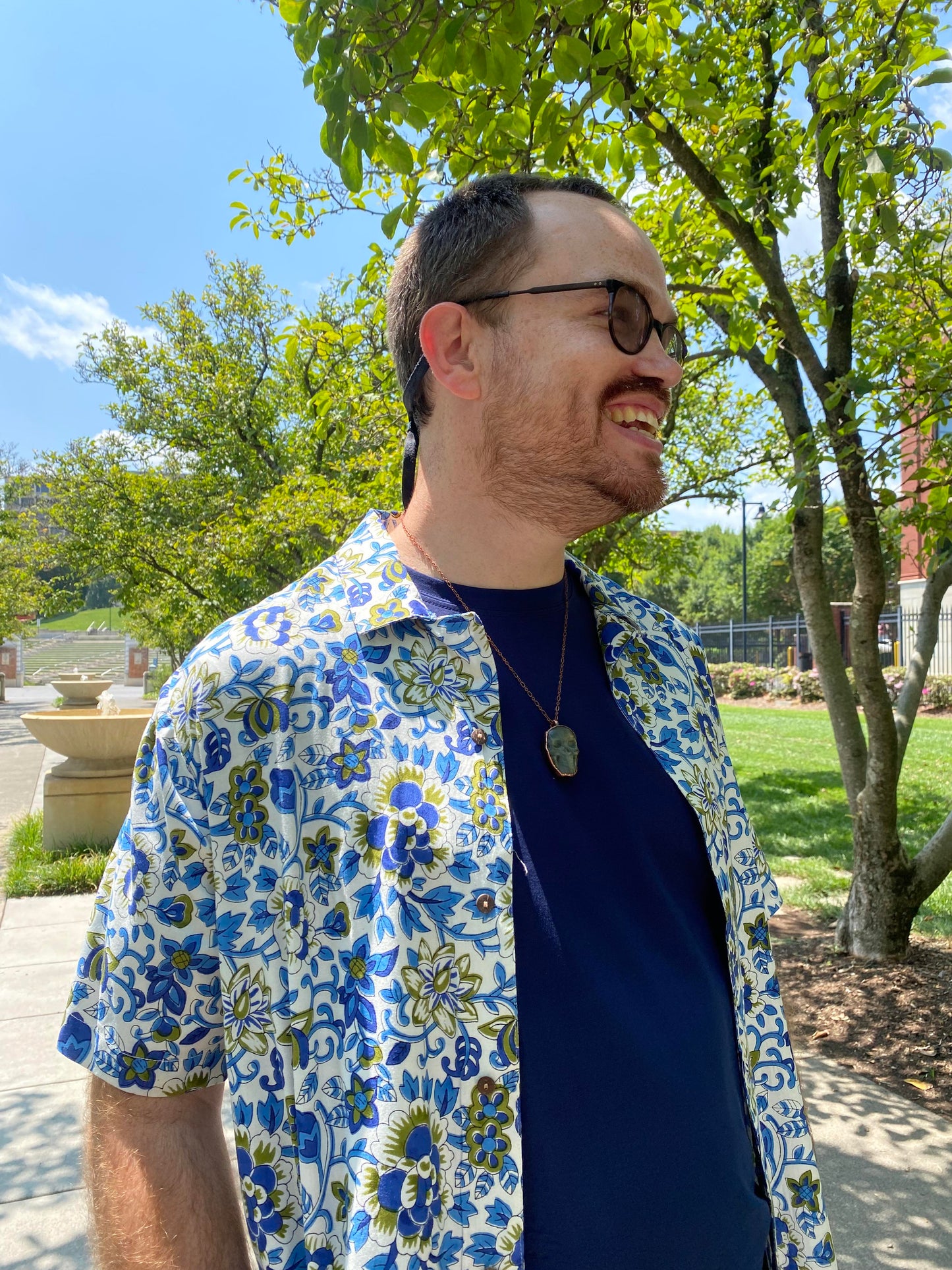 Blue Floral Button Up - La De Da