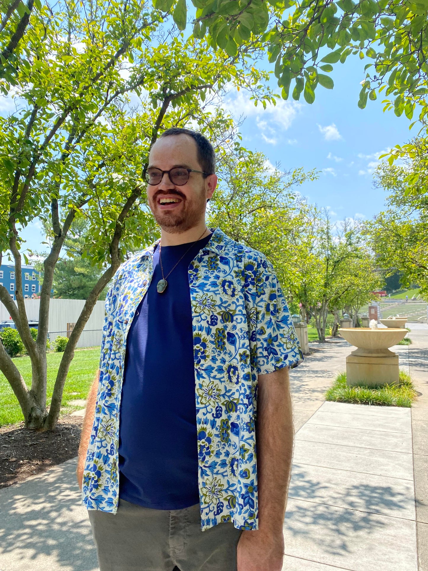 Blue Floral Button Up - La De Da