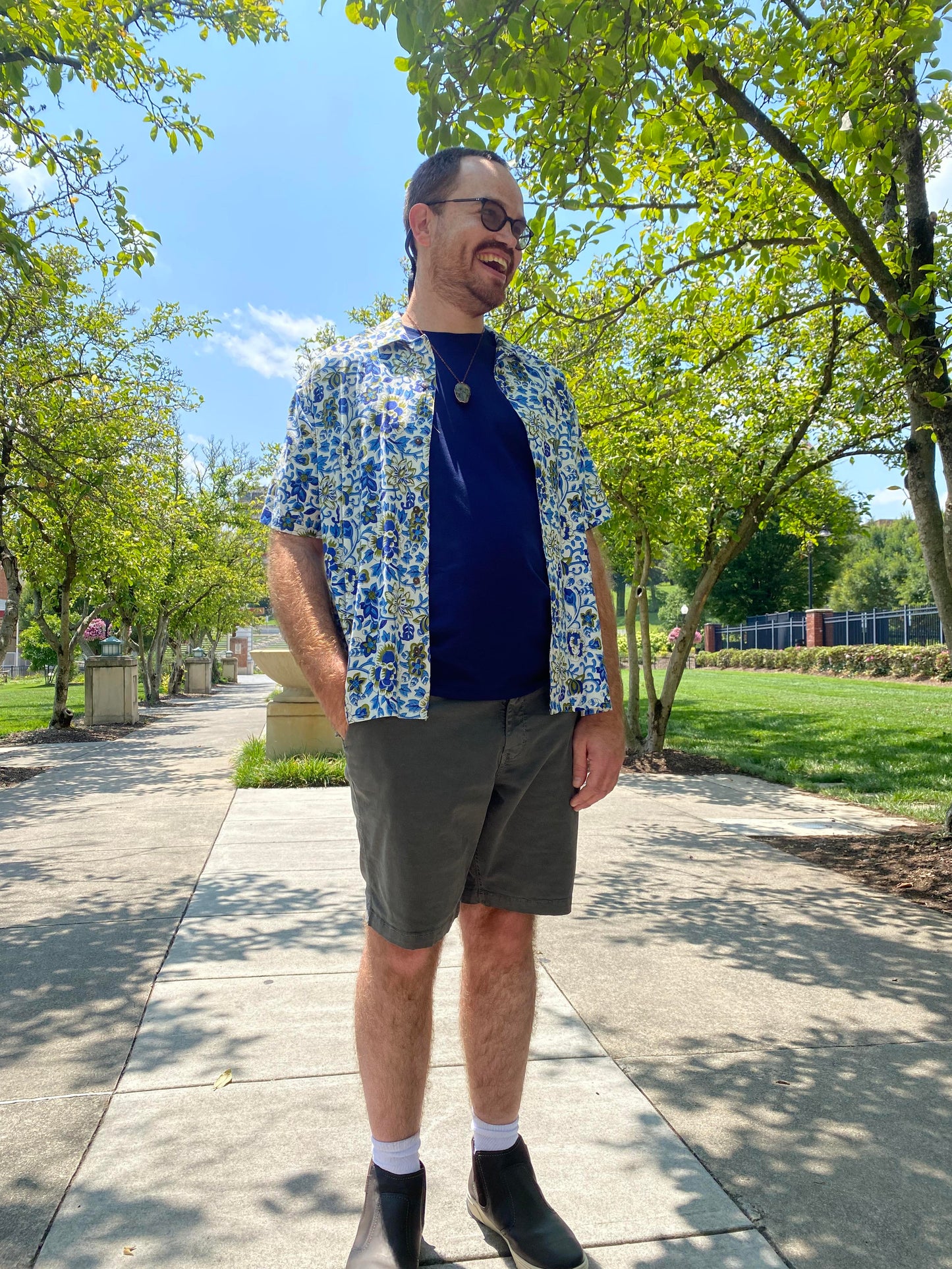 Blue Floral Button Up - La De Da