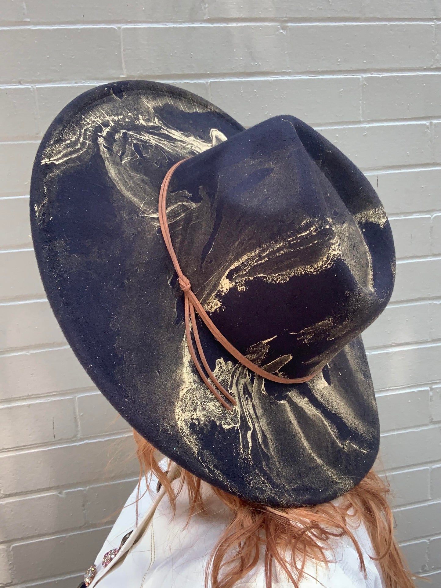 Black Gold Marbled Wide Brim Hat - La De Da