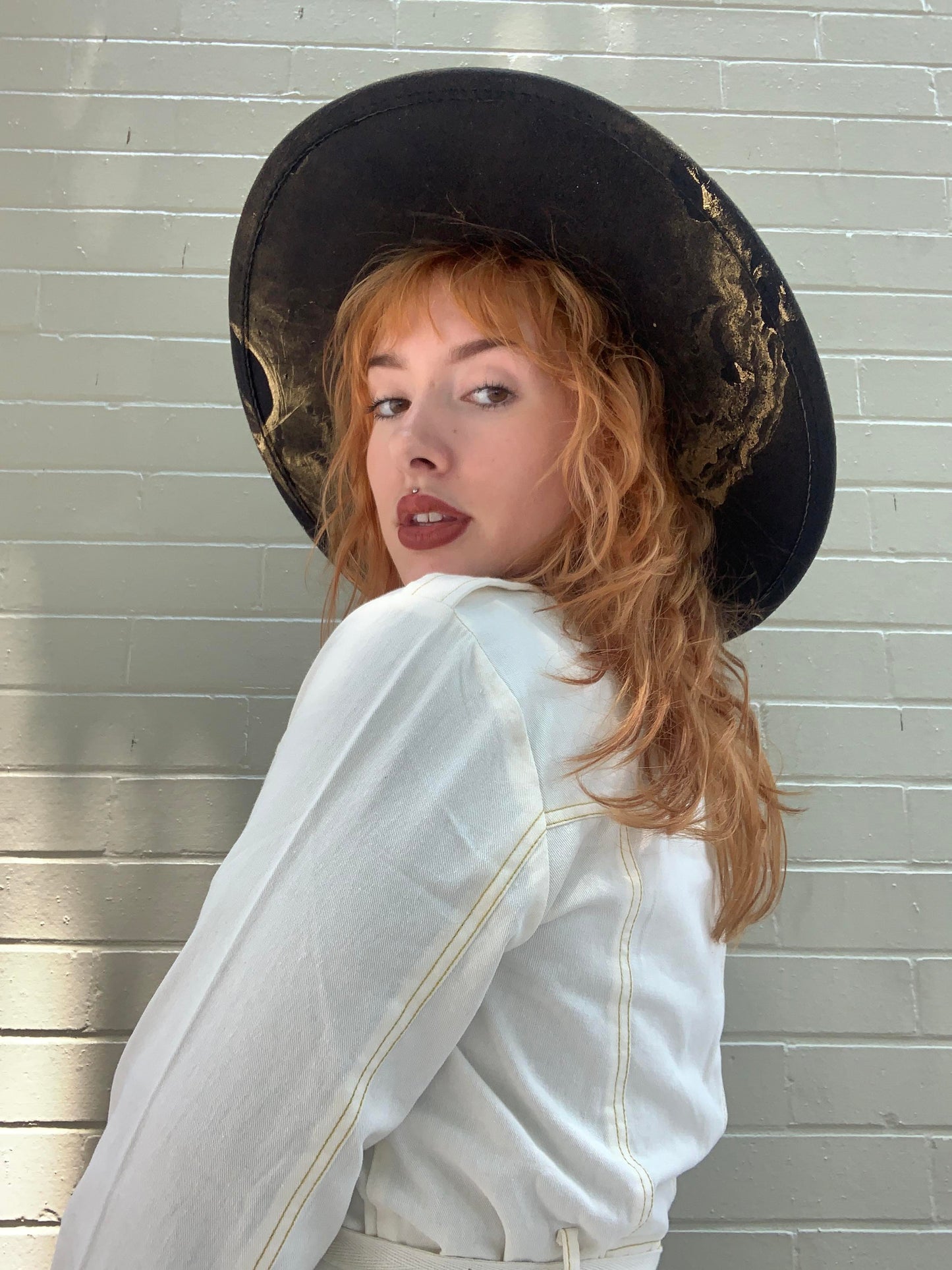 Black Gold Marbled Wide Brim Hat - La De Da