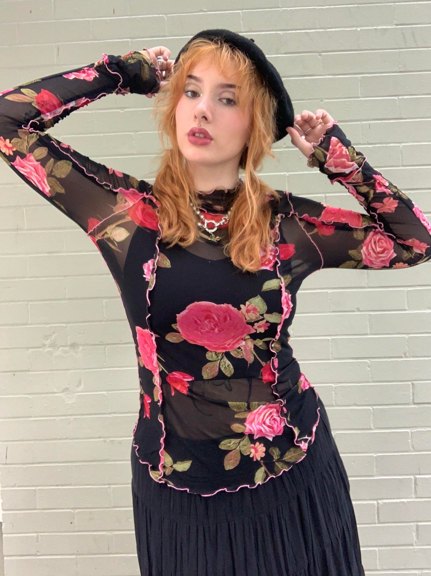 Charlie Printed Mesh Top Black - La De Da