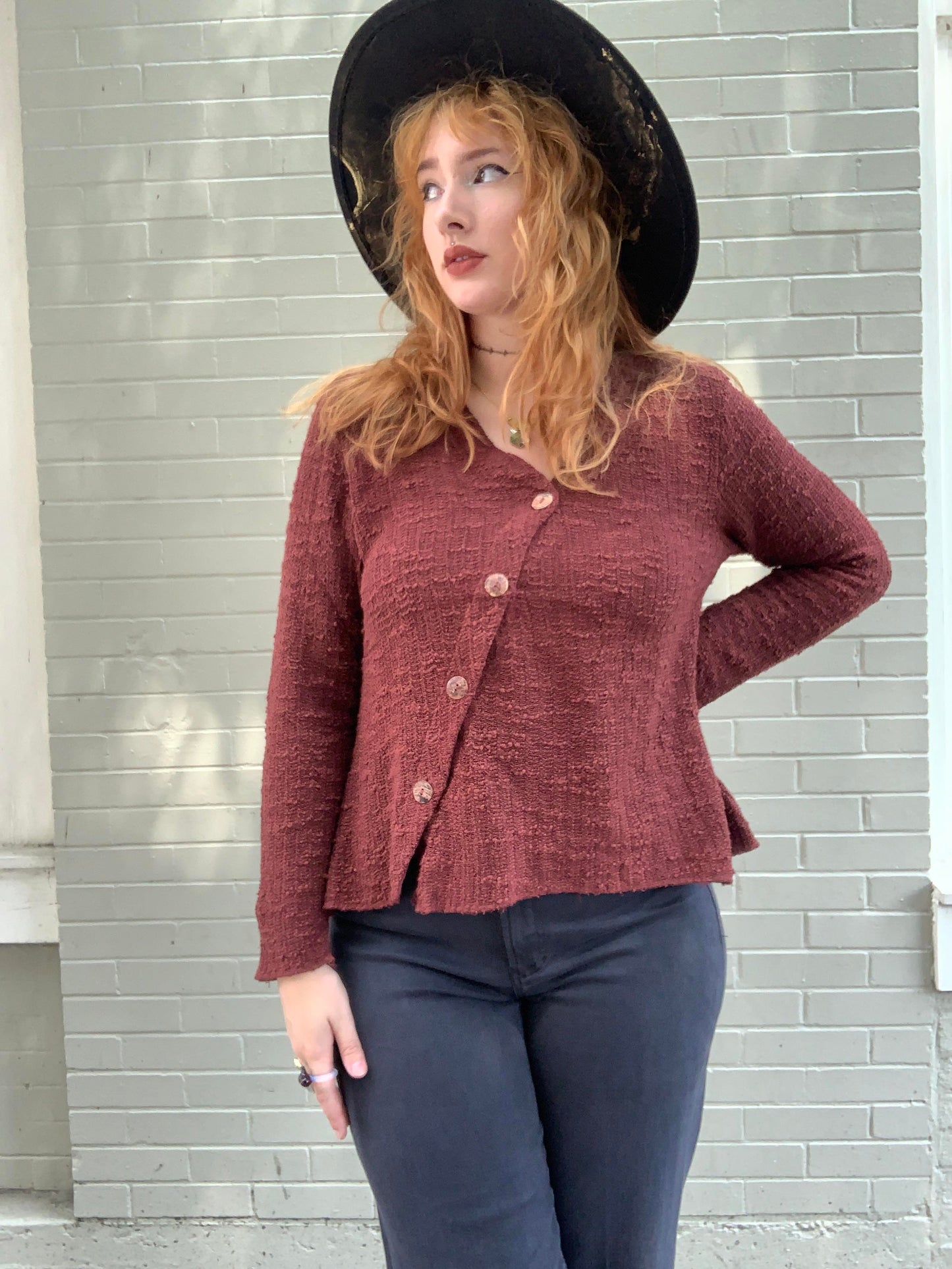 Asymmetrical Button Cardi - Elderberry - La De Da