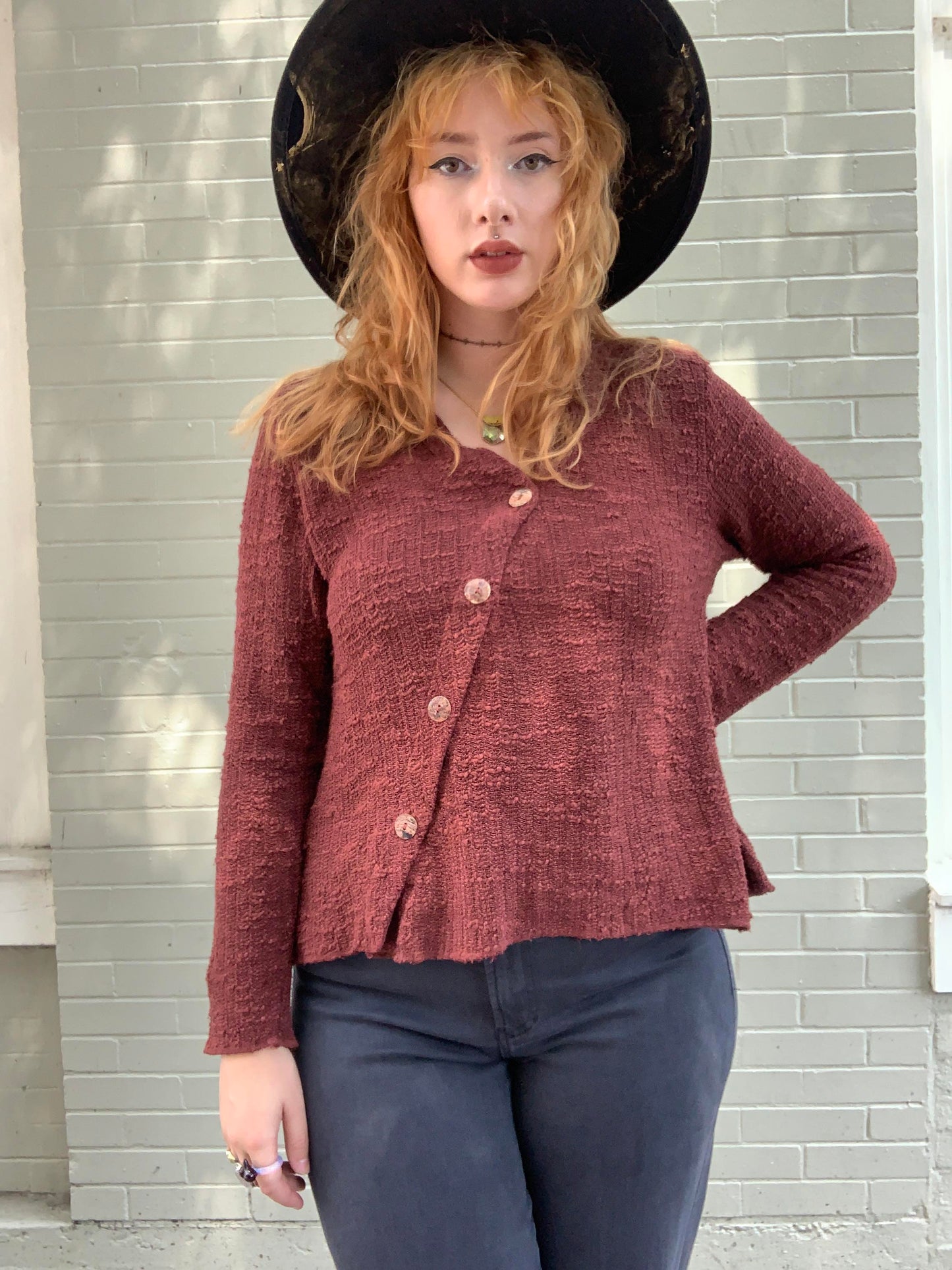 Asymmetrical Button Cardi - Elderberry - La De Da
