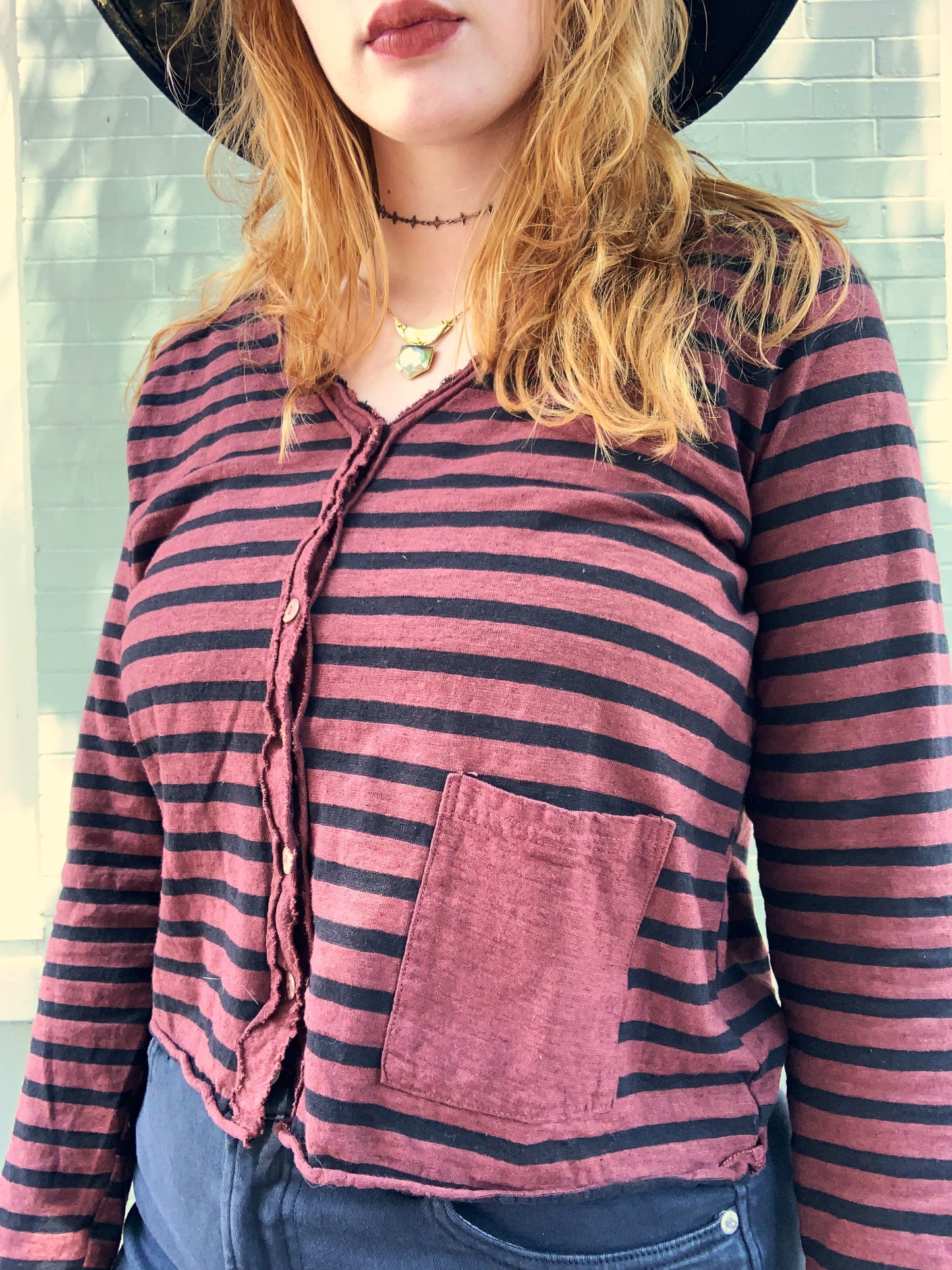 Crop Pocket Cardi - Barnwood Stripe - La De Da