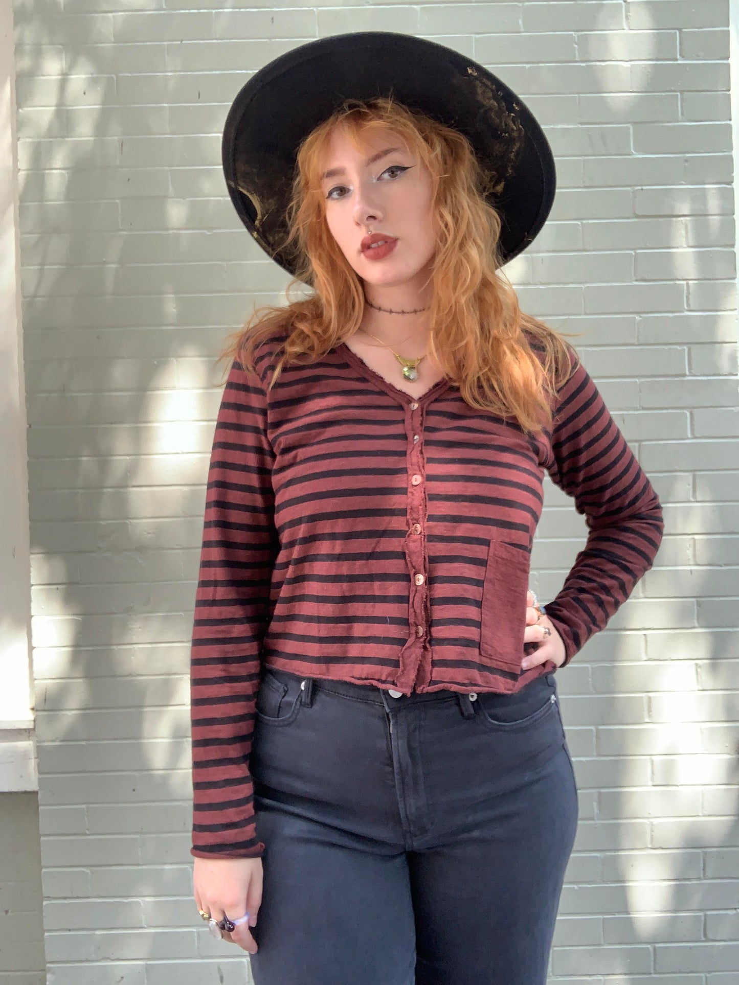 Crop Pocket Cardi - Barnwood Stripe - La De Da