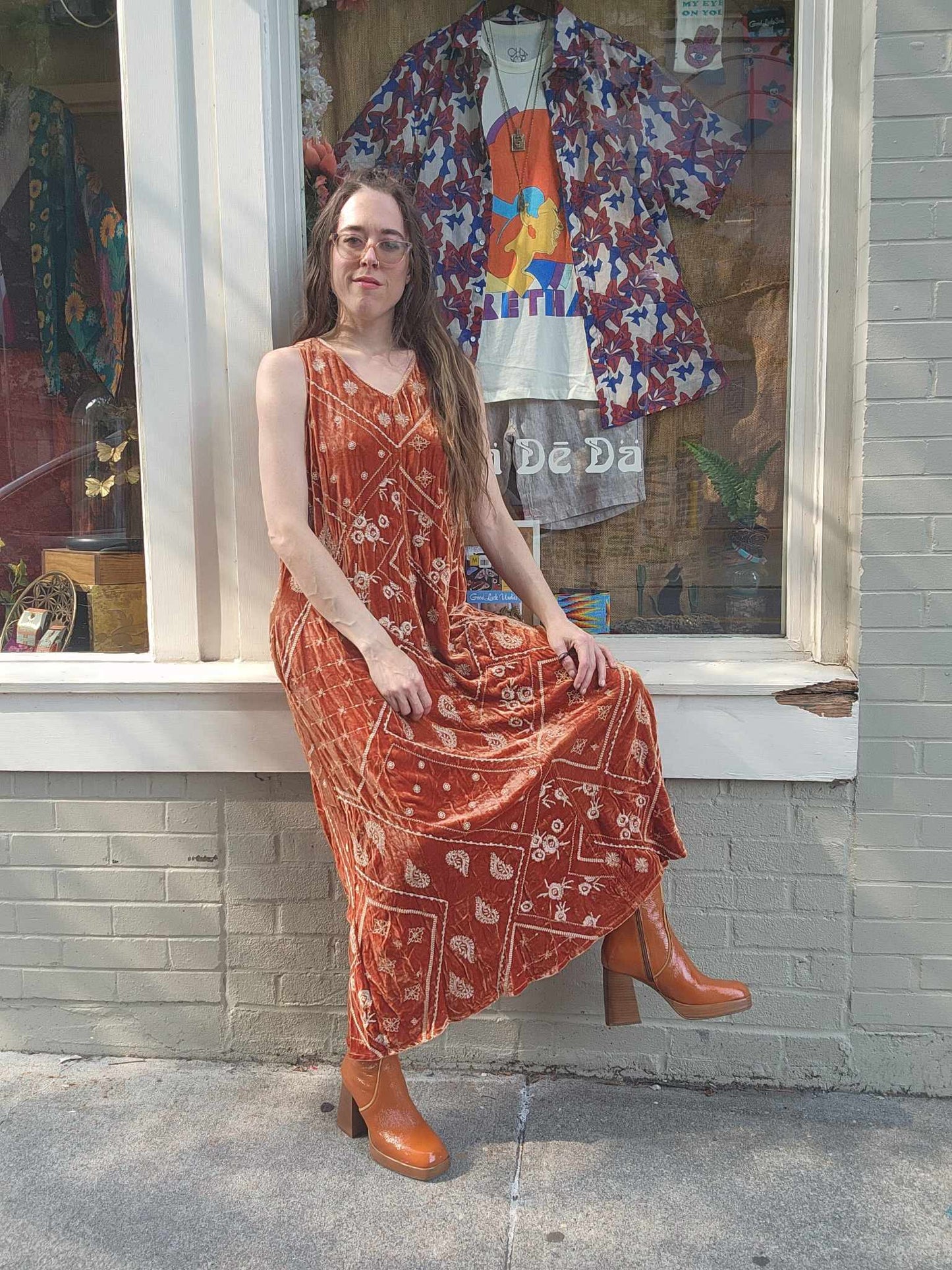 Devi Velvet Tank Dress - Rust - La De Da