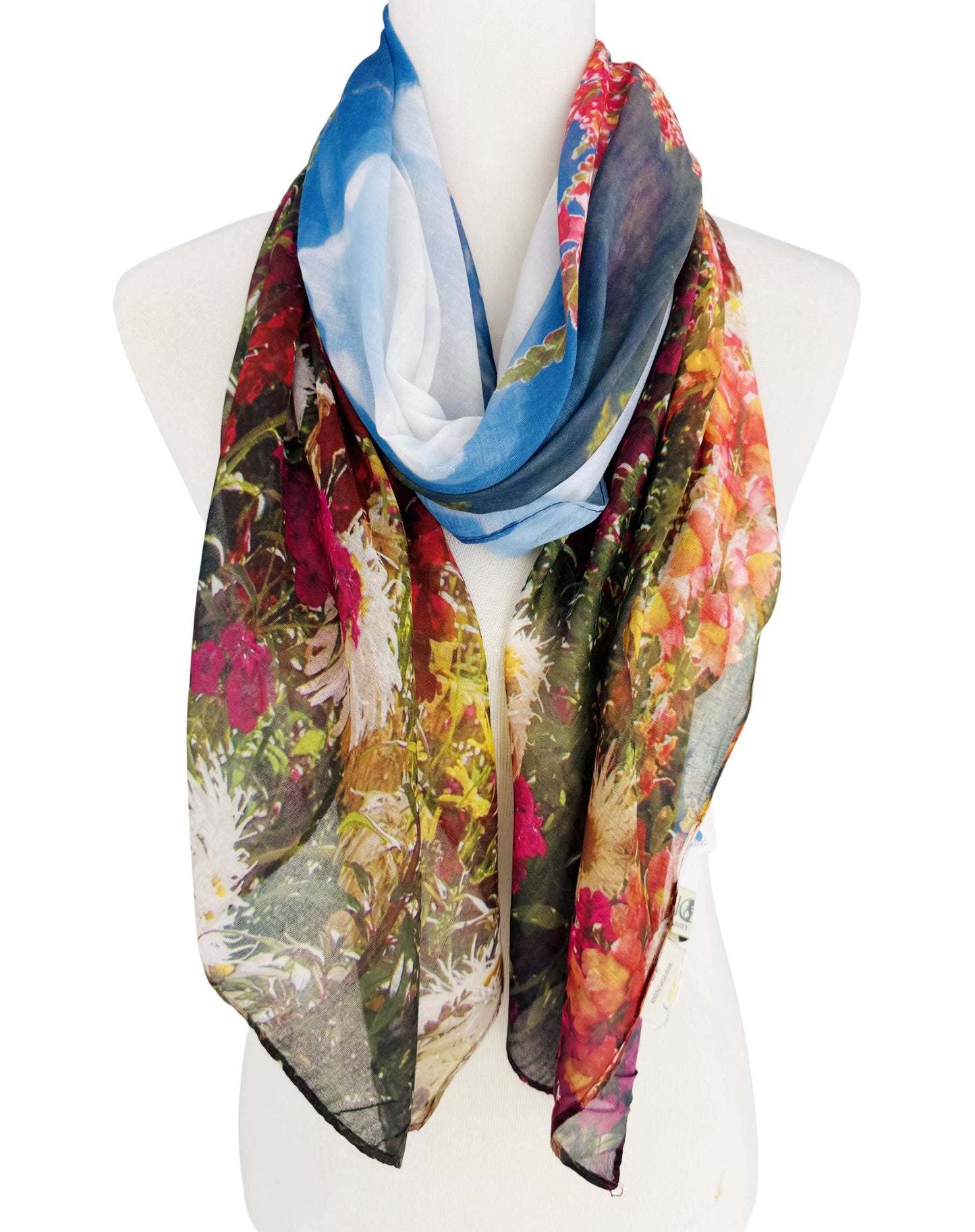 Feather Touch Scarf - Red, Blue Wildflowers