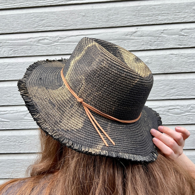 Black Marbled Straw Fringe Hat - La De Da