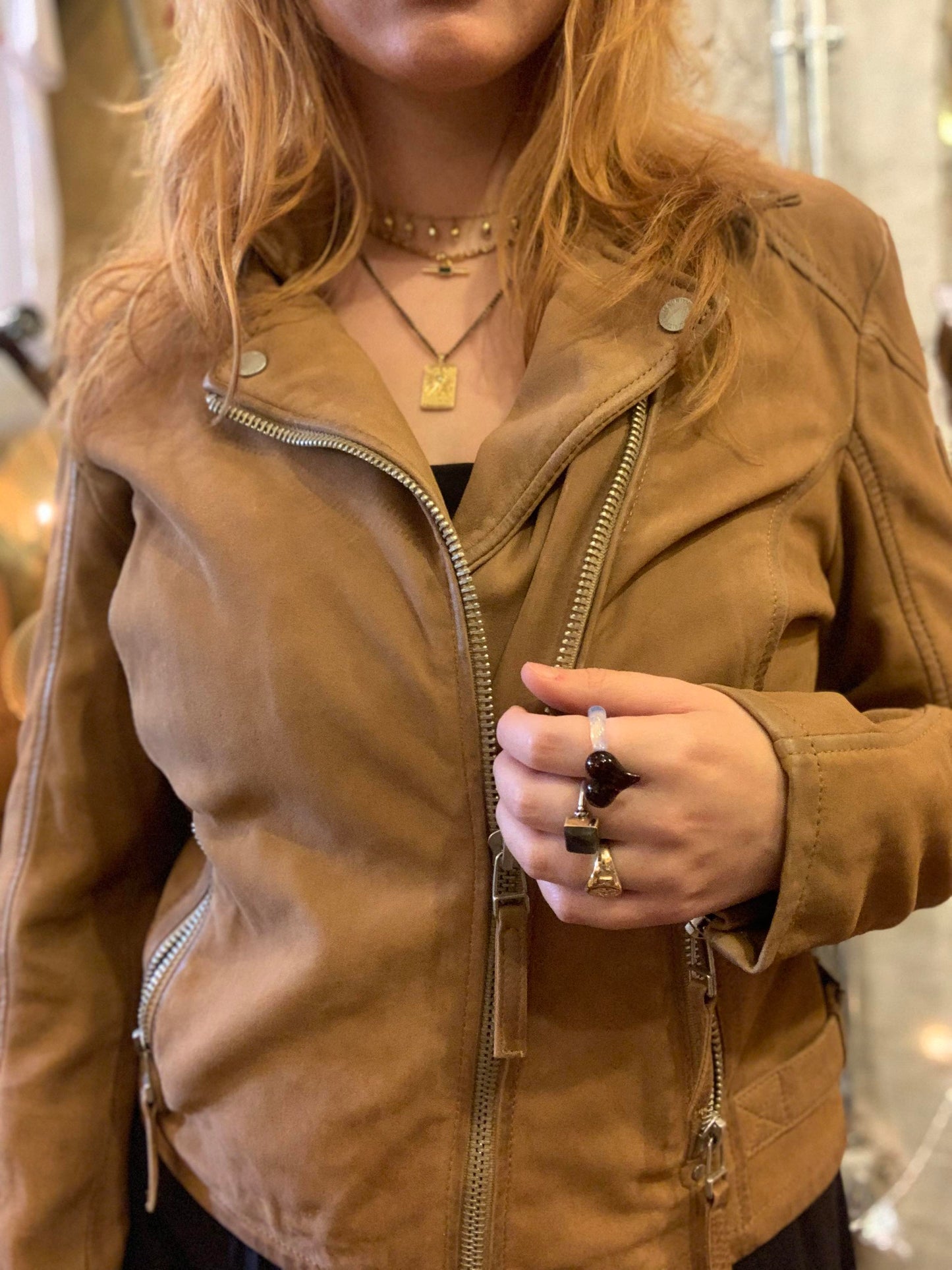 Finn Suede Moto Jacket - Caramel - La De Da