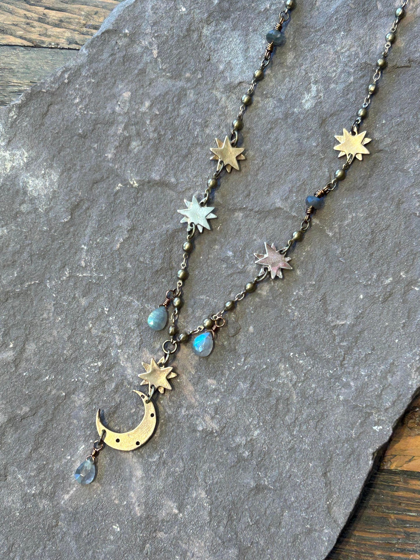 Selene, Waning Moon Labradorite Charm Necklace - La De Da