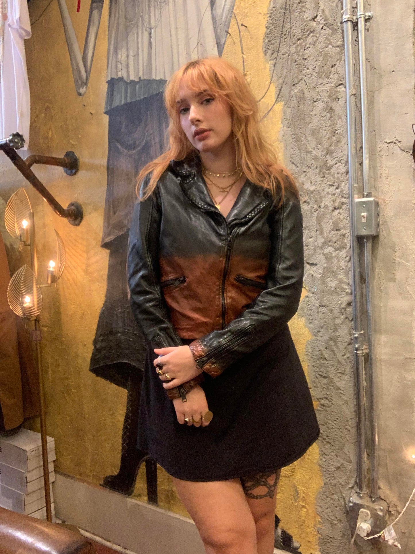 Alica Copper & Black Leather Jacket - La De Da