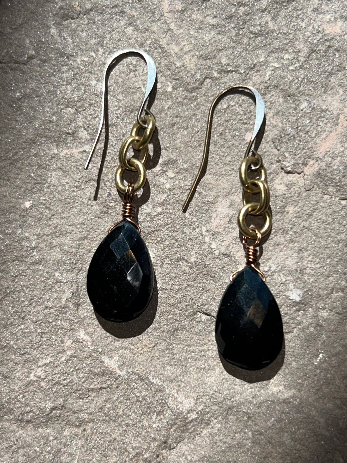 Pear Faceted Onyx Earrings - La De Da