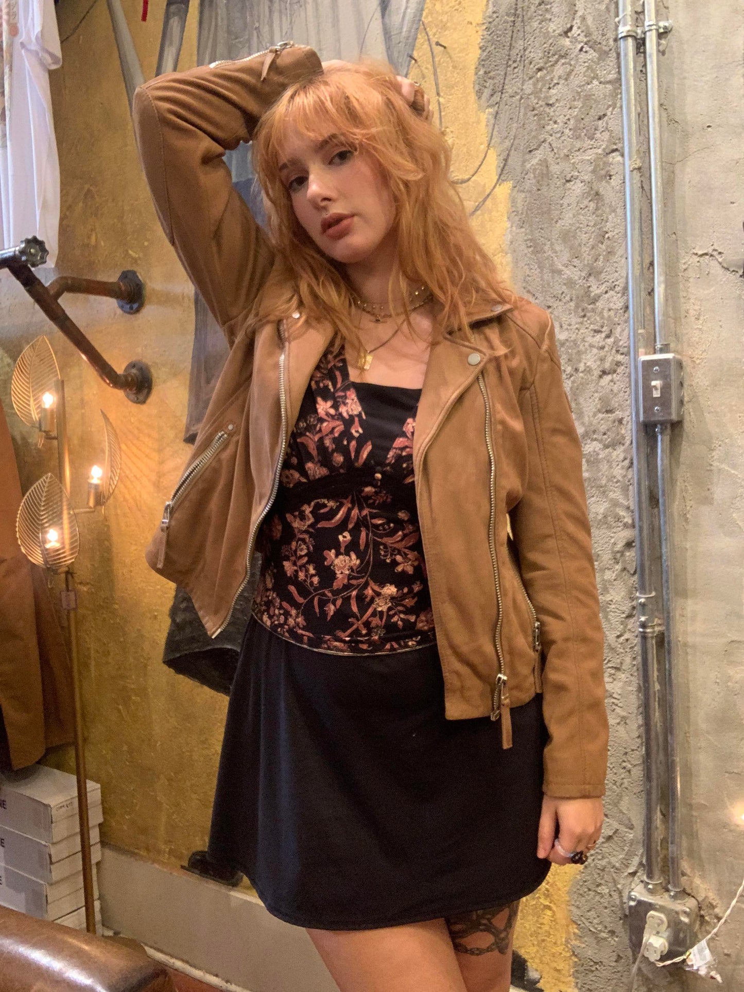 Finn Suede Moto Jacket - Caramel - La De Da