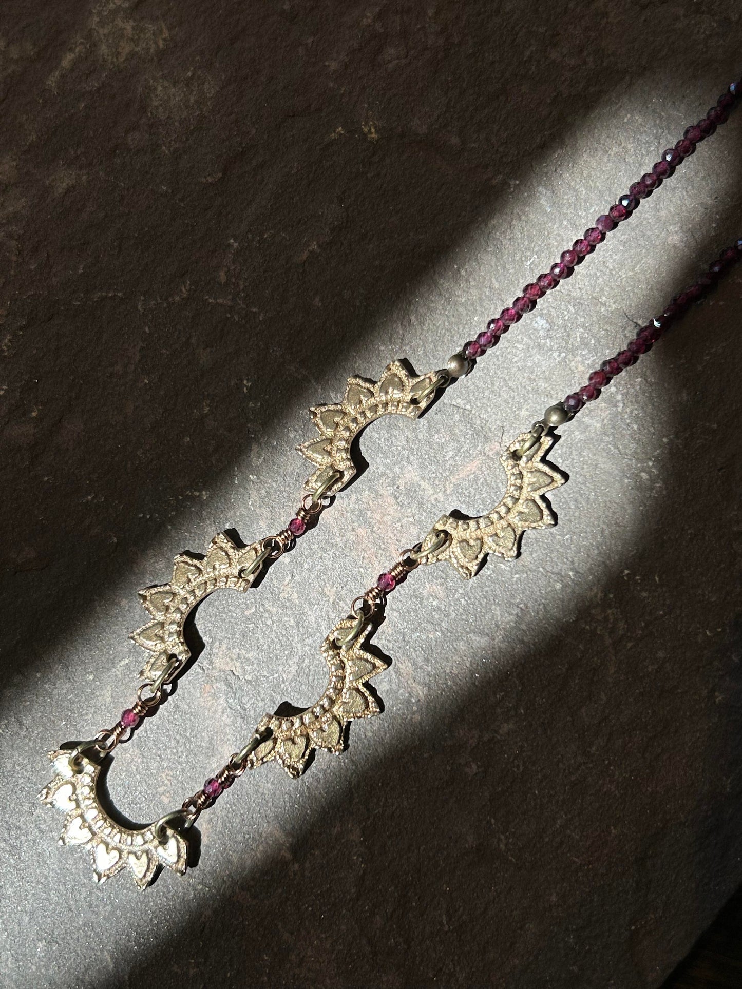 Josephine, Multi Fan Cast Rhodolite Necklace - La De Da