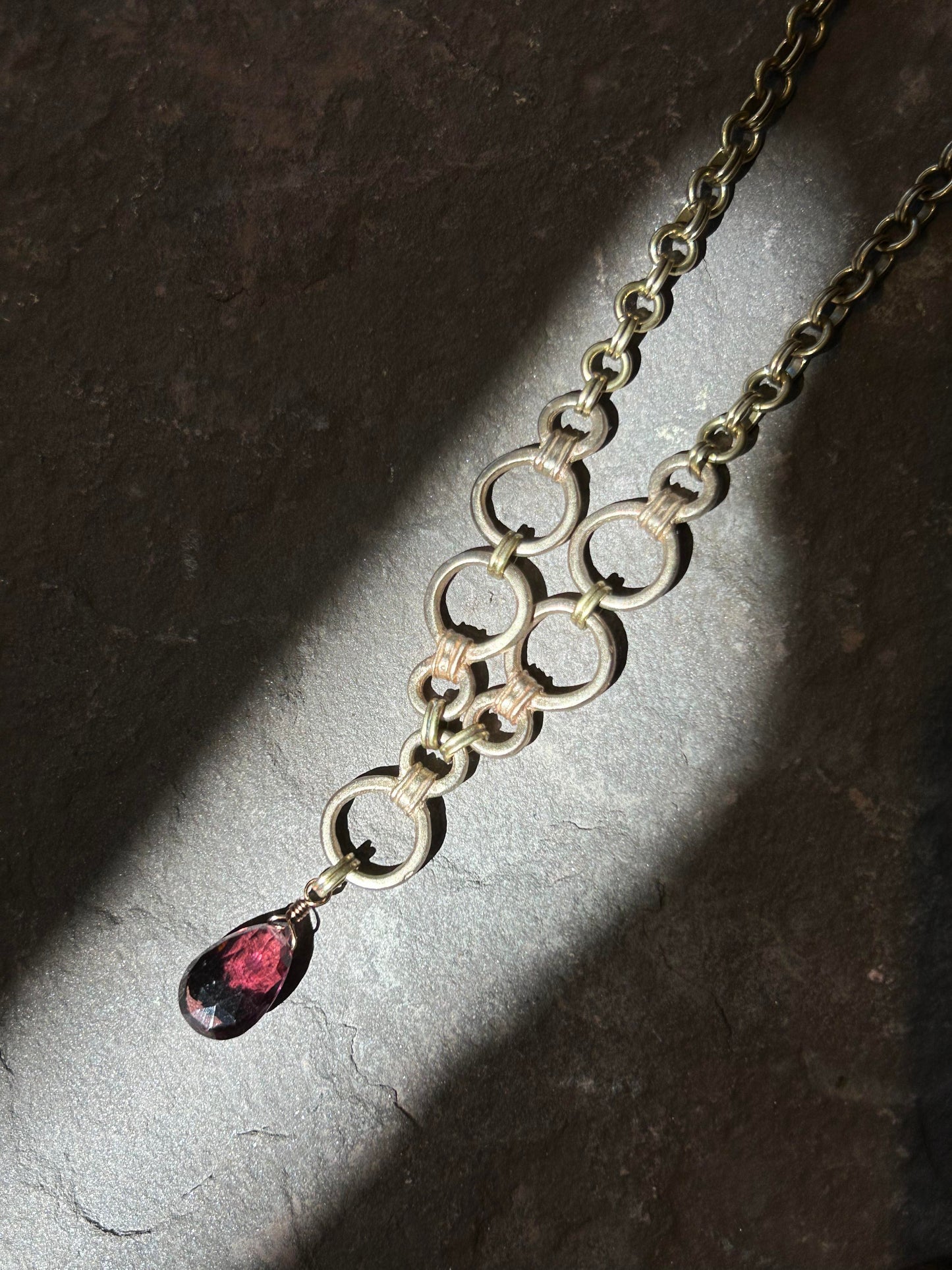 Josephine, Rhodolite Quartz - Double Circled Necklace - La De Da
