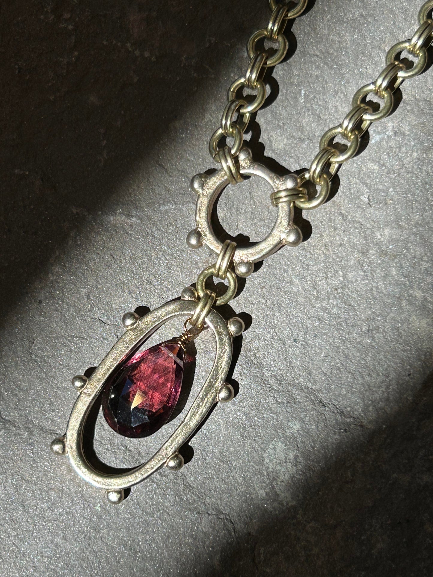 Catherine, Rhodolite Cast Bronze Necklace - La De Da
