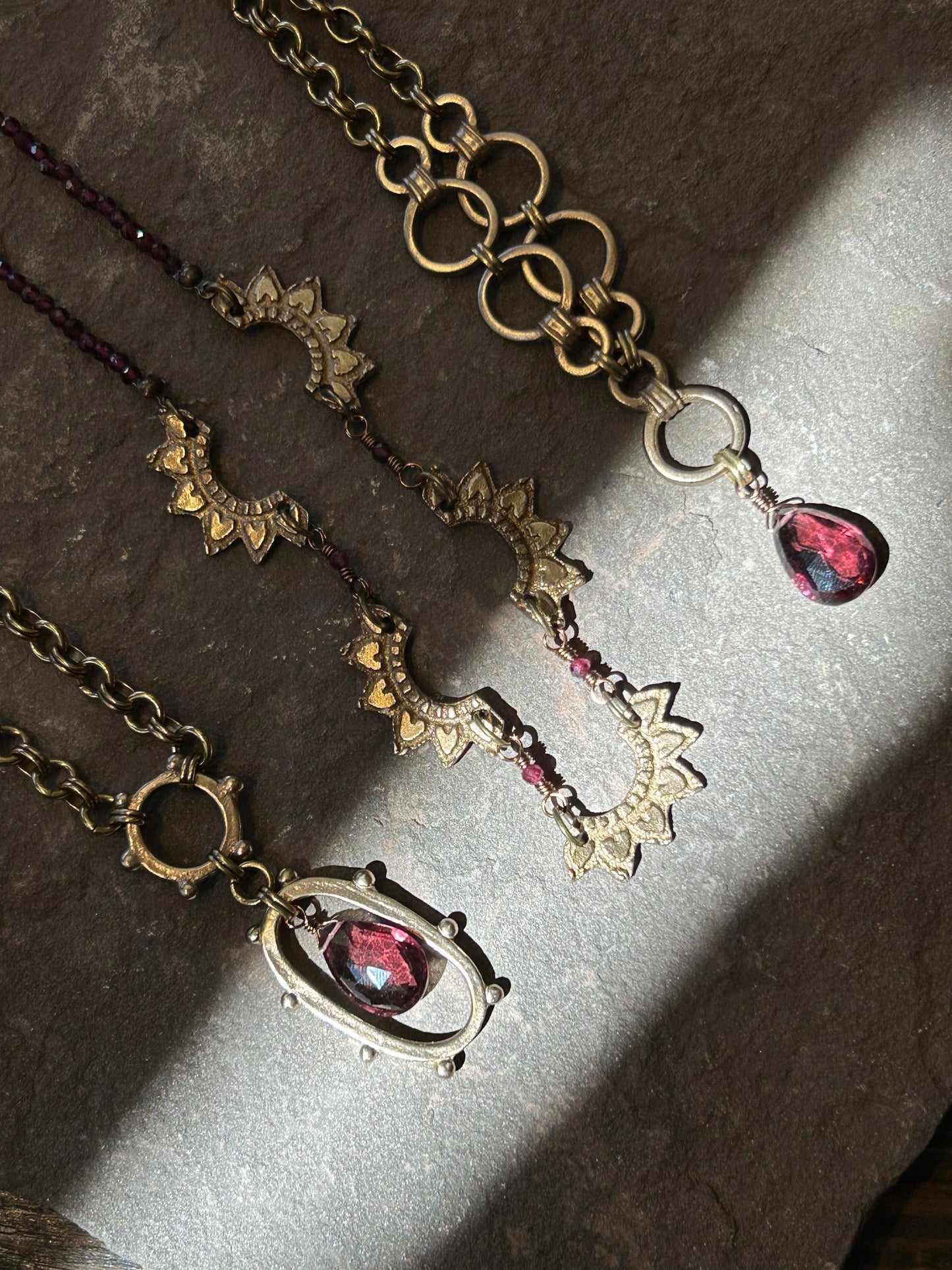 Catherine, Rhodolite Cast Bronze Necklace - La De Da