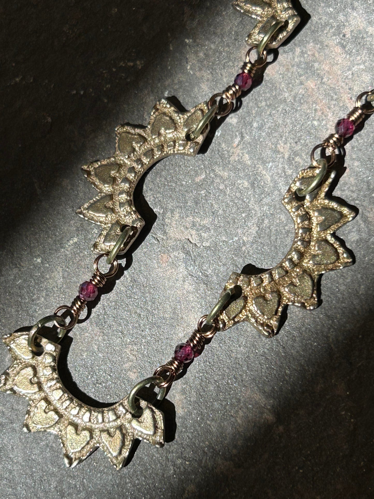 Josephine, Multi Fan Cast Rhodolite Necklace - La De Da