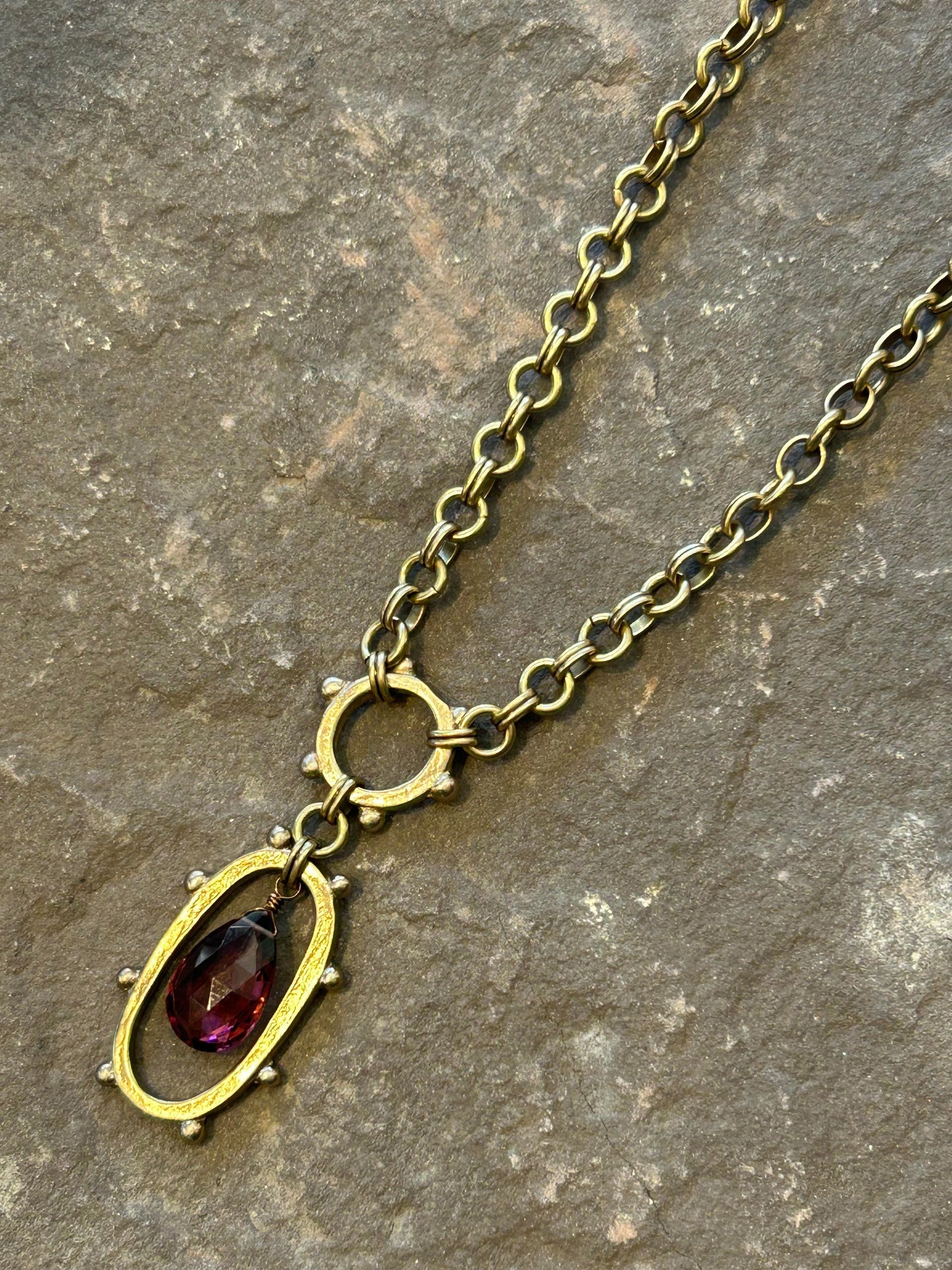 Catherine, Rhodolite Cast Bronze Necklace - La De Da