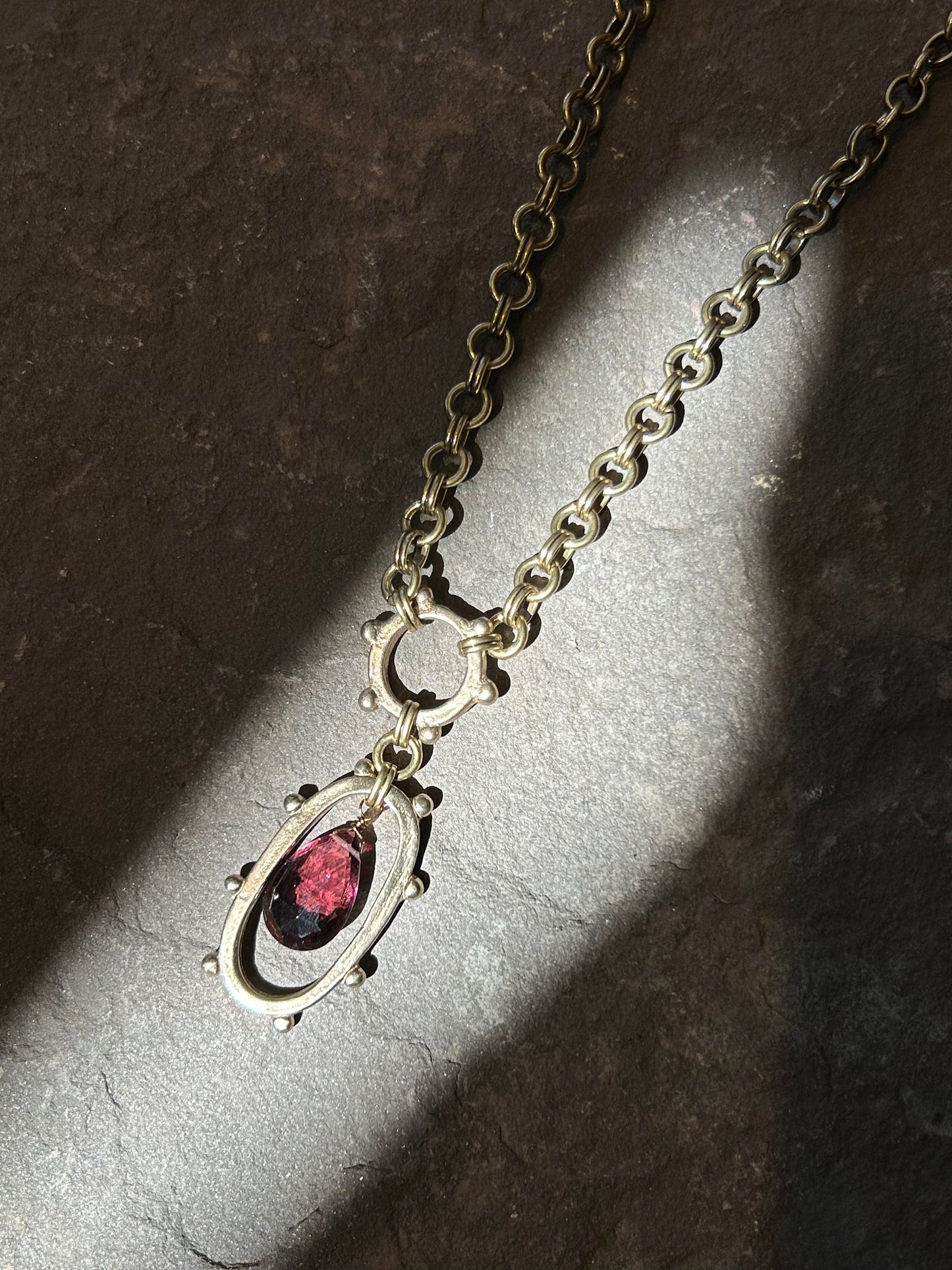 Catherine, Rhodolite Cast Bronze Necklace - La De Da