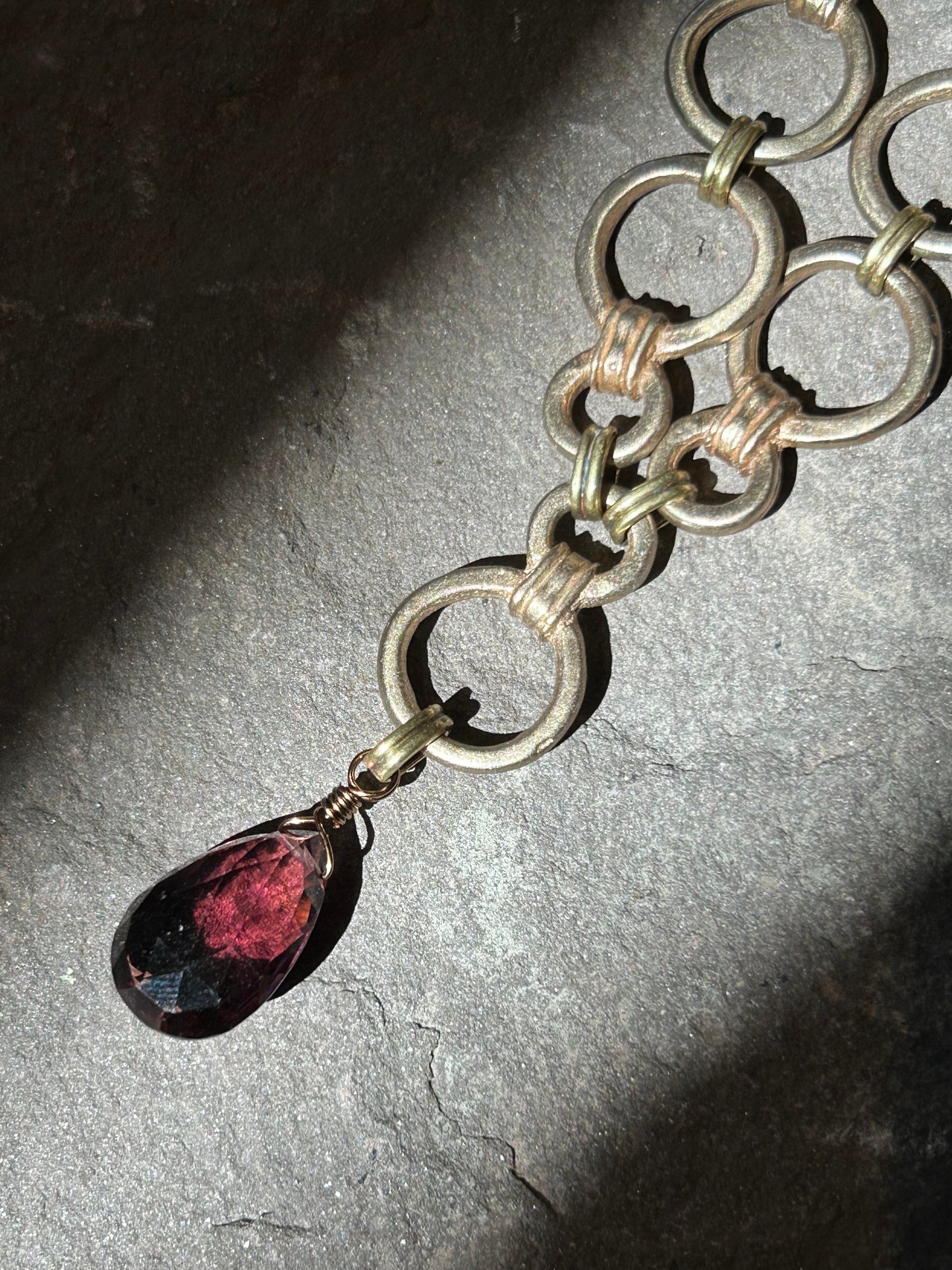 Josephine, Rhodolite Quartz - Double Circled Necklace - La De Da