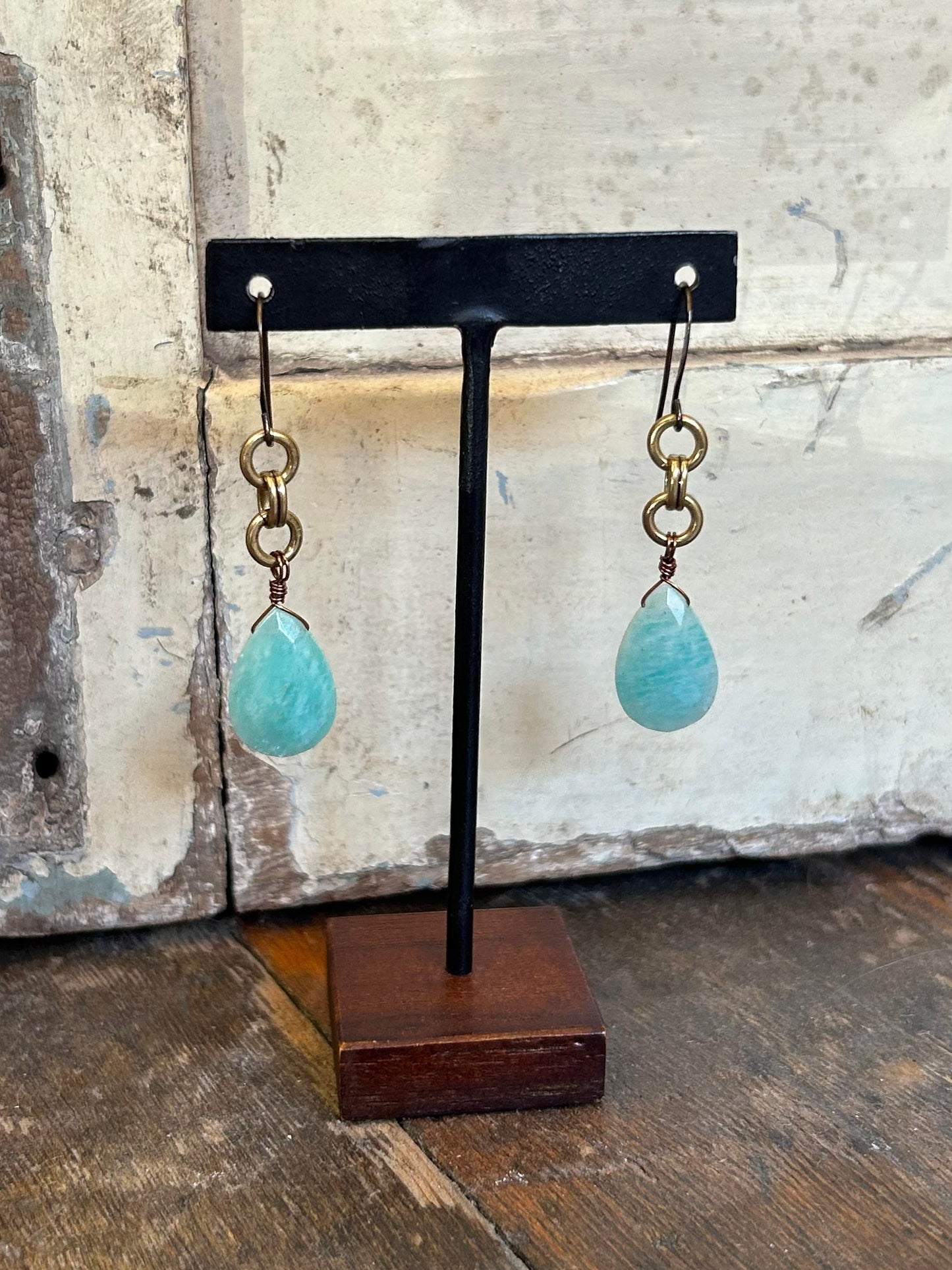 Pear Faceted Amazonite Earrings - La De Da
