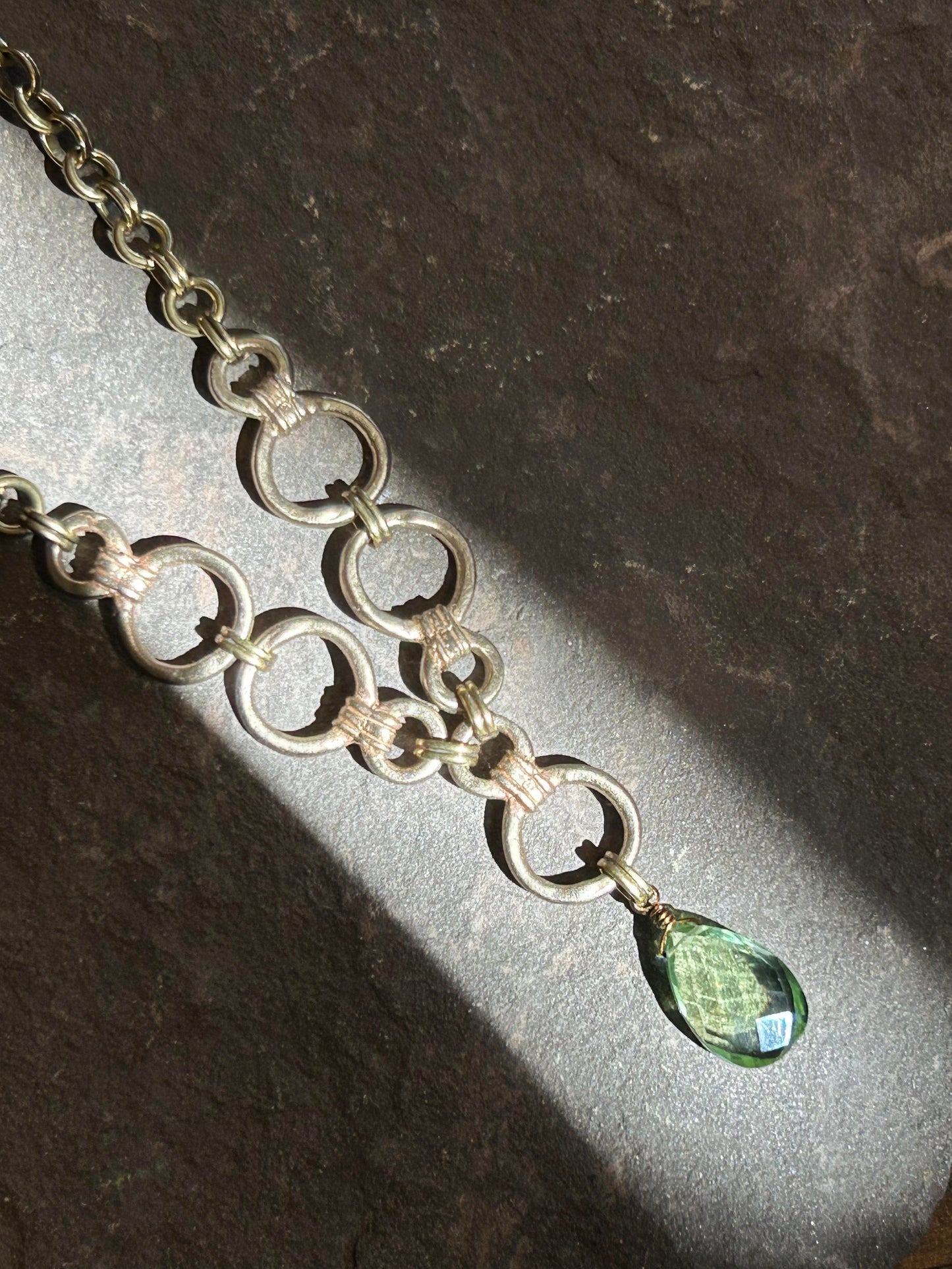 Josephine, Green Amethyst -Double Circled Pendant Necklace - La De Da