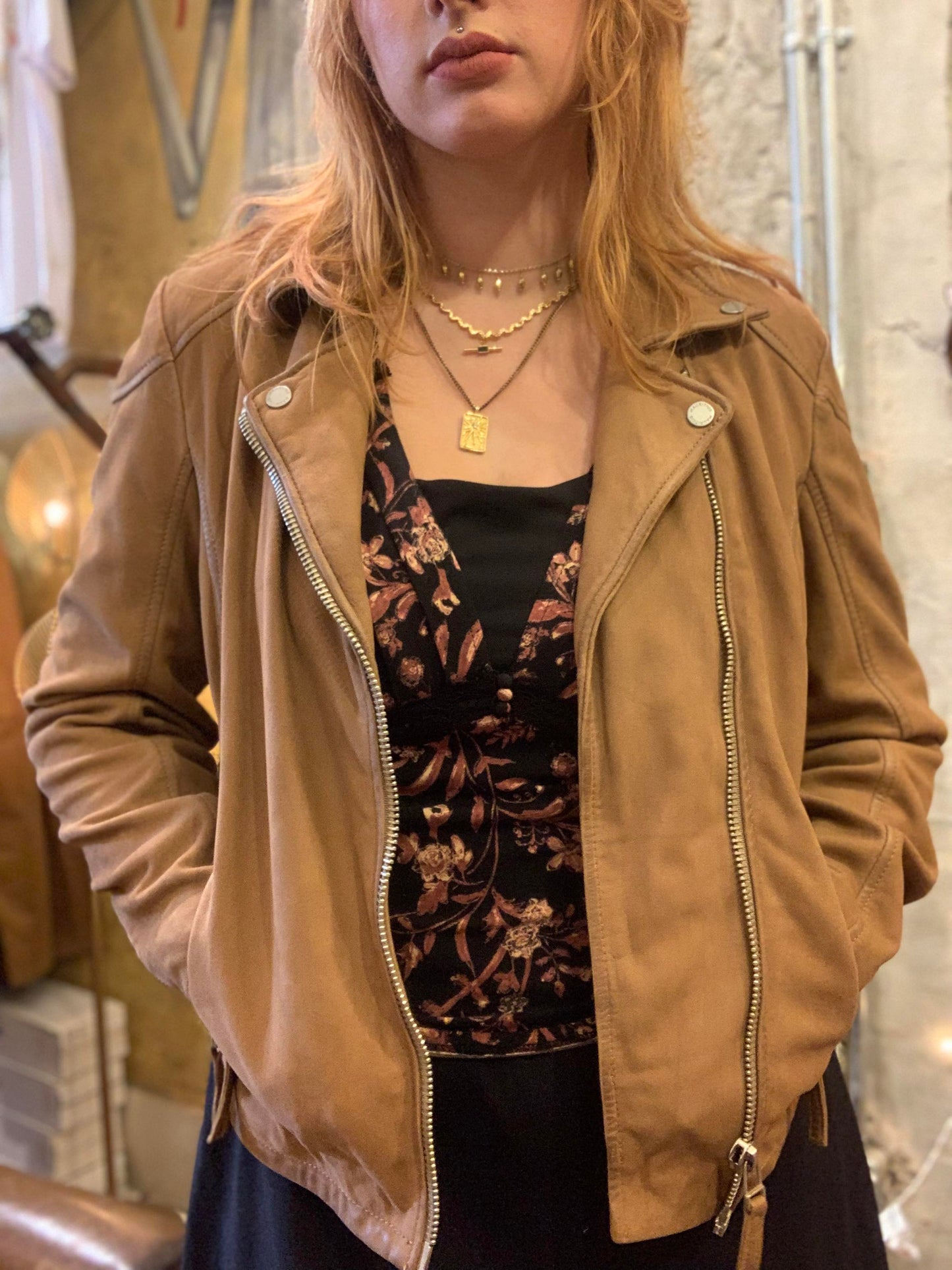 Finn Suede Moto Jacket - Caramel - La De Da