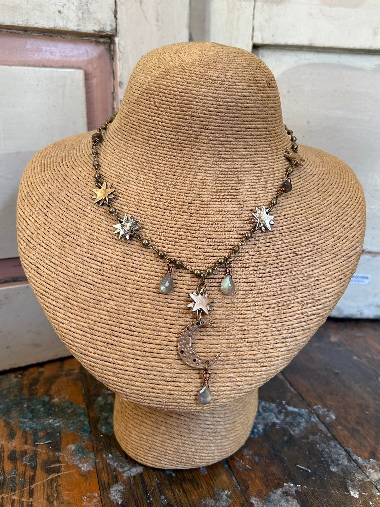 Selene, Waning Moon Labradorite Charm Necklace - La De Da