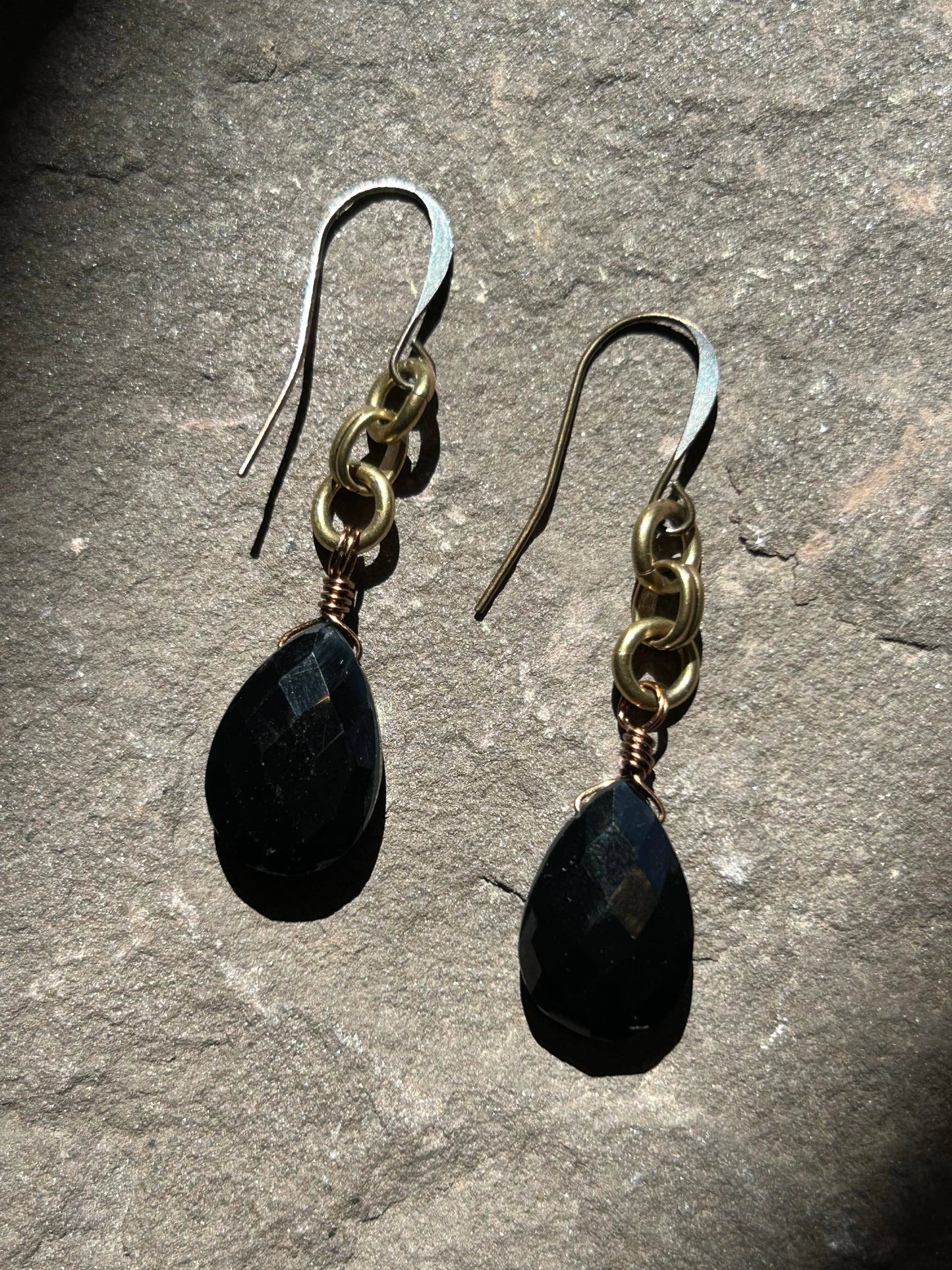 Pear Faceted Onyx Earrings - La De Da