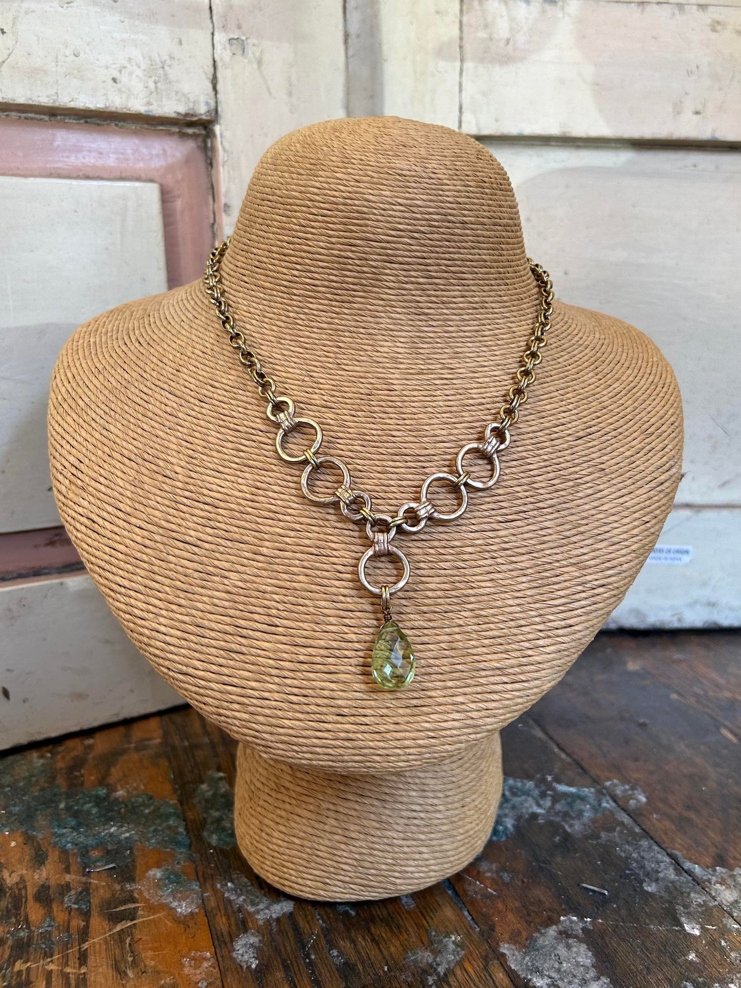 Josephine, Green Amethyst -Double Circled Pendant Necklace - La De Da