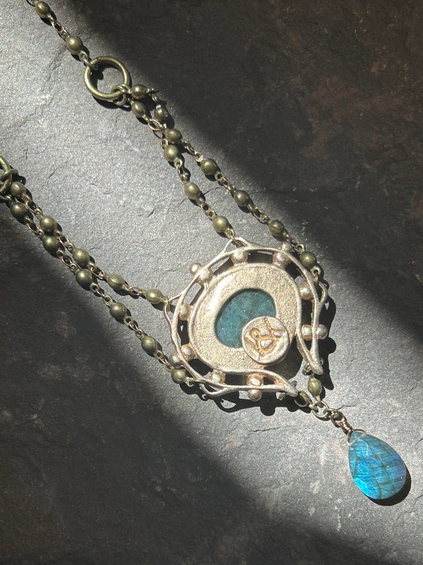 Cast Bronze & Blue Labradorite Necklace - La De Da