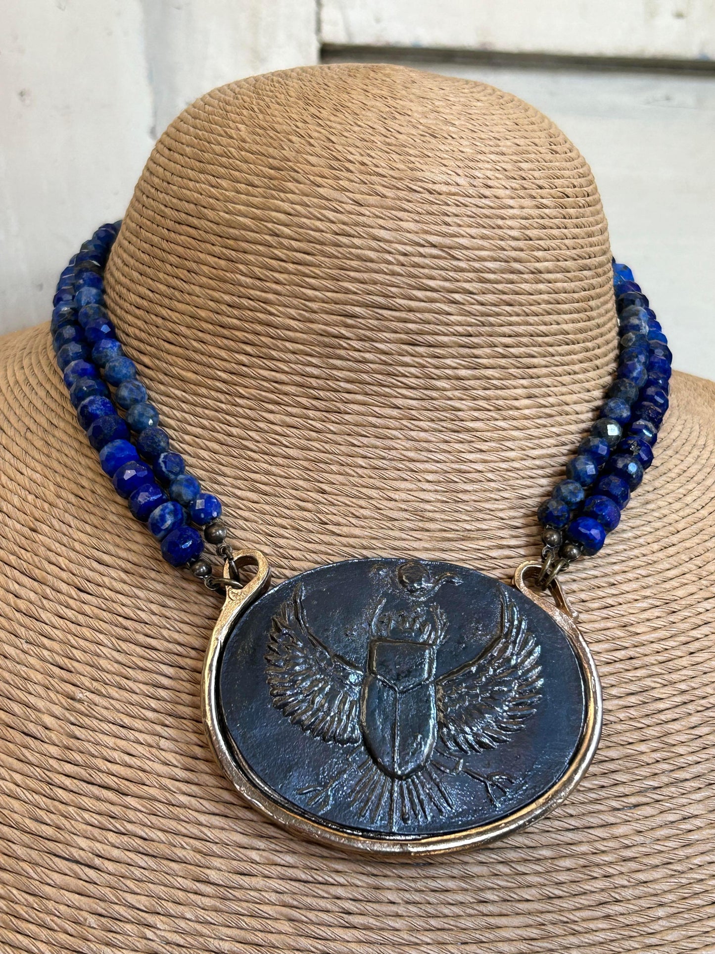 Scarab Intaglio Lapis Necklace - La De Da