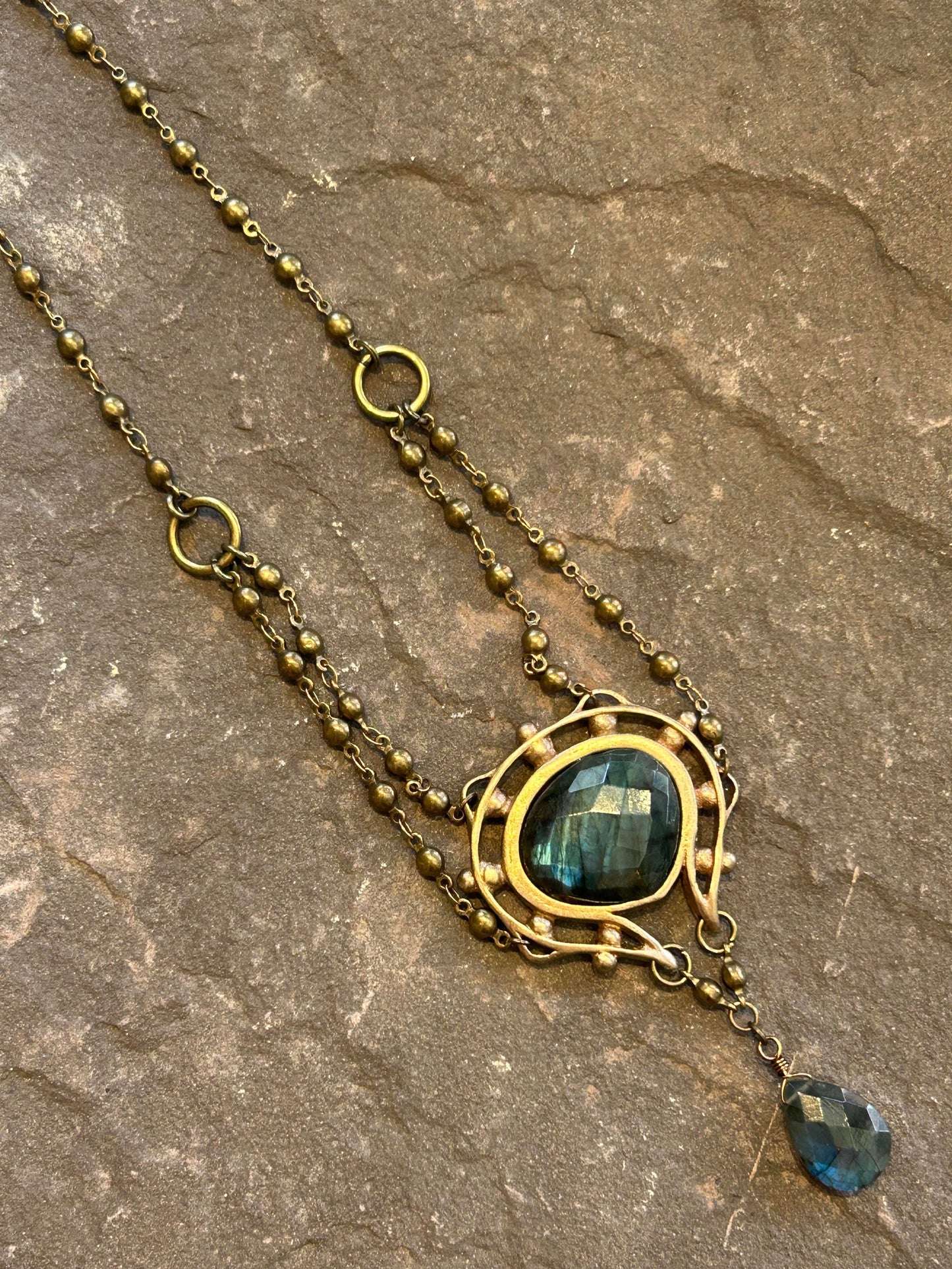 Cast Bronze & Blue Labradorite Necklace - La De Da
