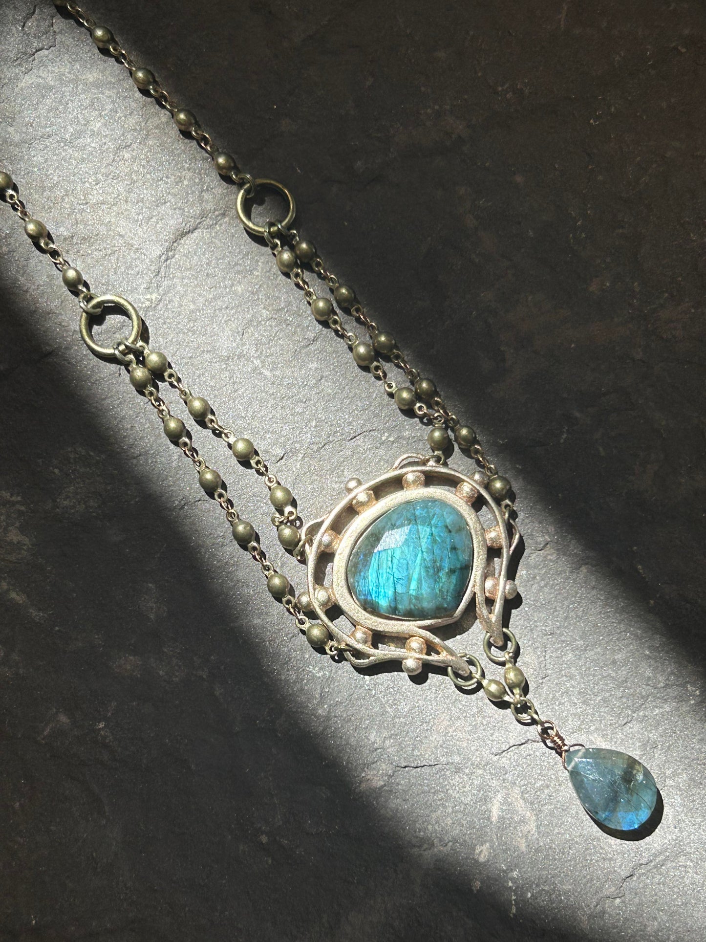 Cast Bronze & Blue Labradorite Necklace - La De Da