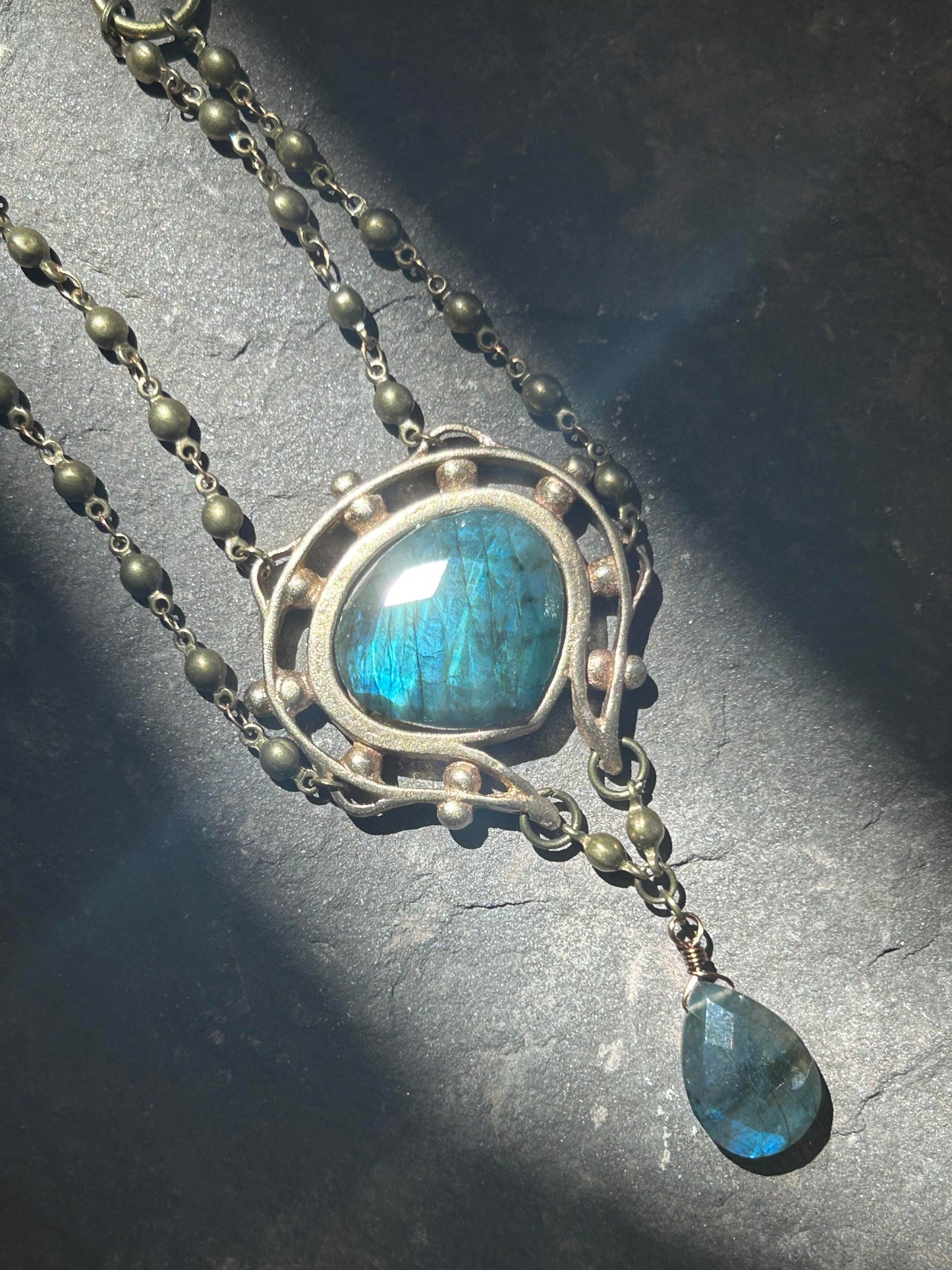 Cast Bronze & Blue Labradorite Necklace - La De Da