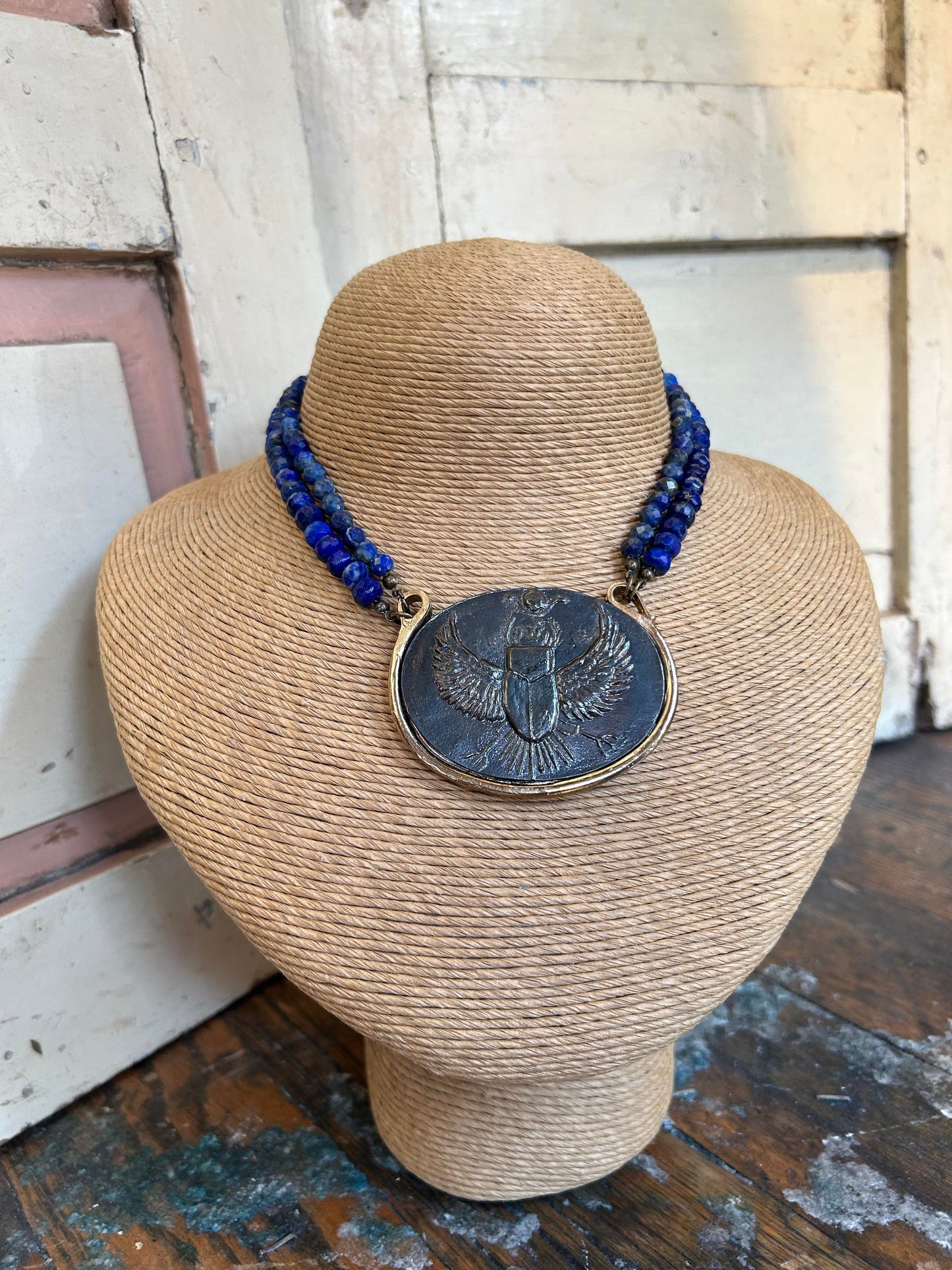 Scarab Intaglio Lapis Necklace - La De Da