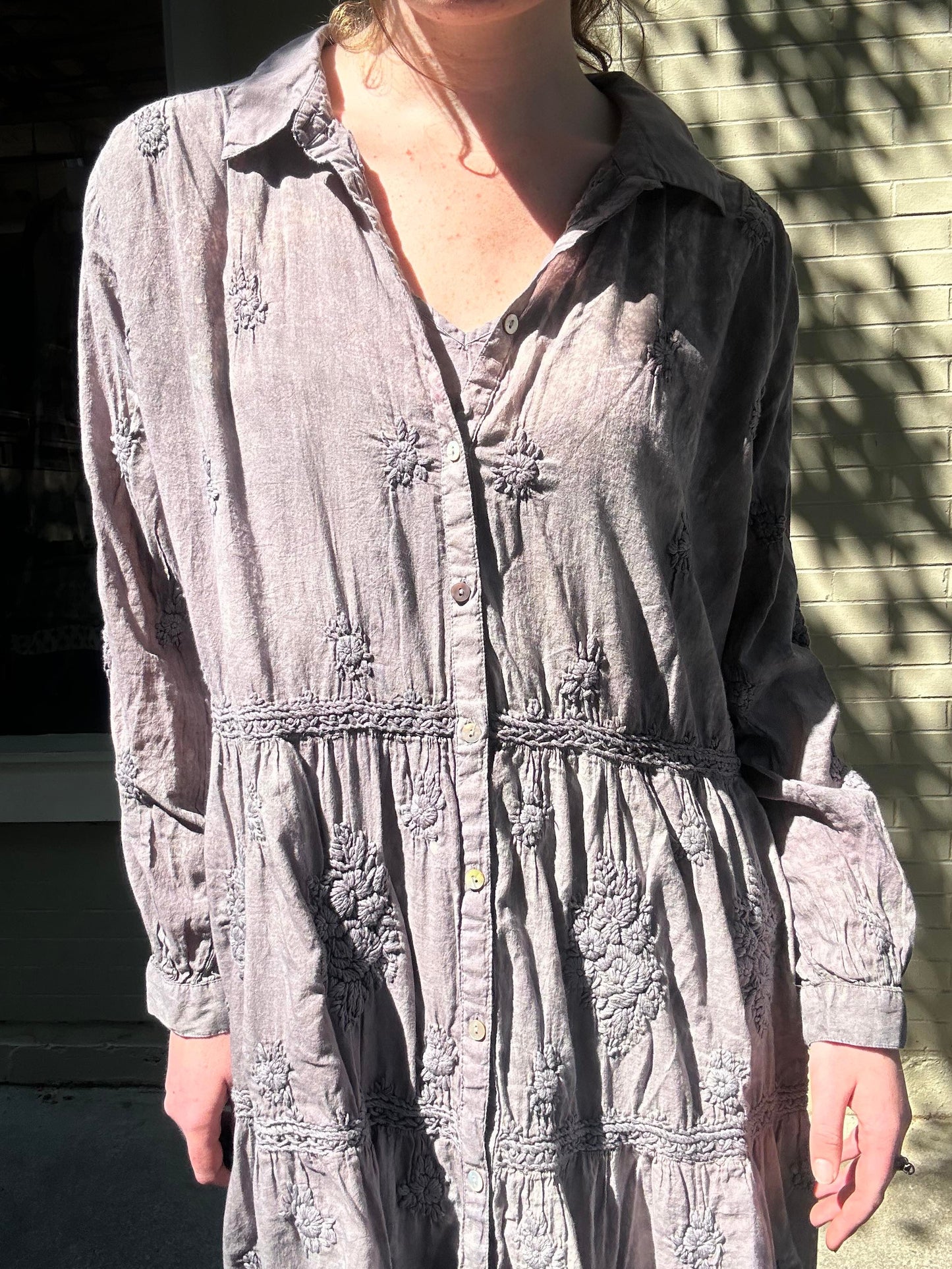 Custom Dyed Embroidered Shirt Dress - La De Da