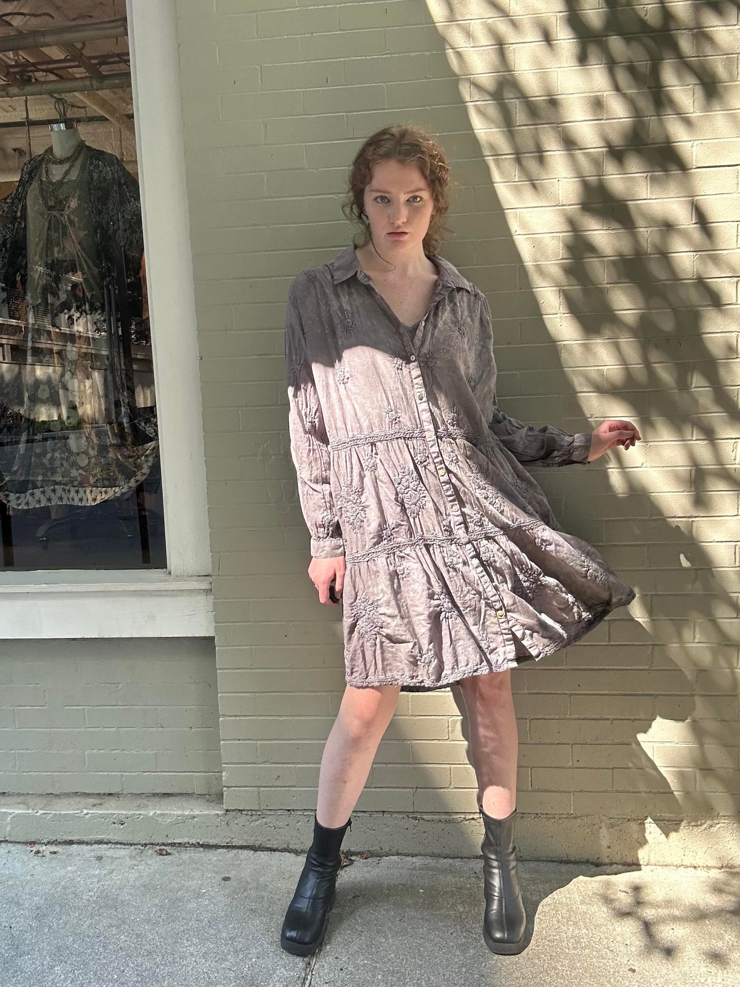 Custom Dyed Embroidered Shirt Dress - La De Da