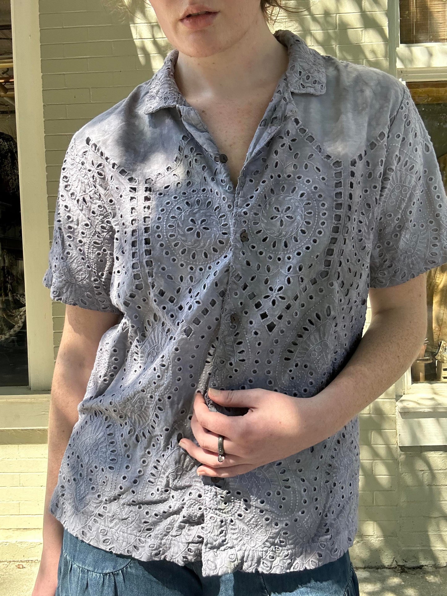 Custom Dyed Eyelet Button Down - La De Da