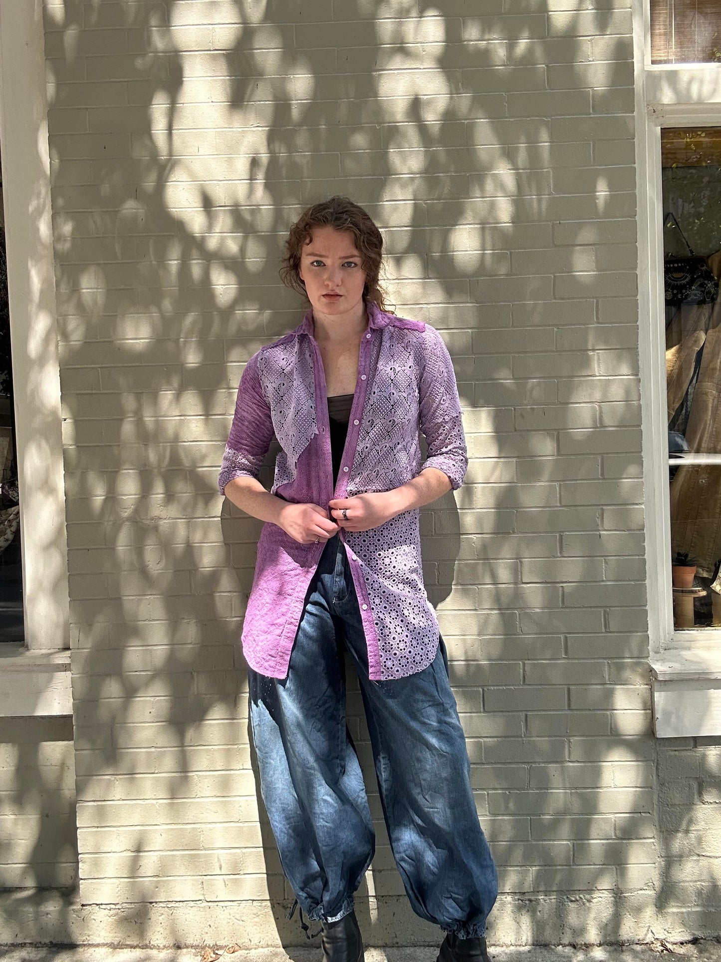 Custom Dyed Mixed Materials Button Shirt - La De Da