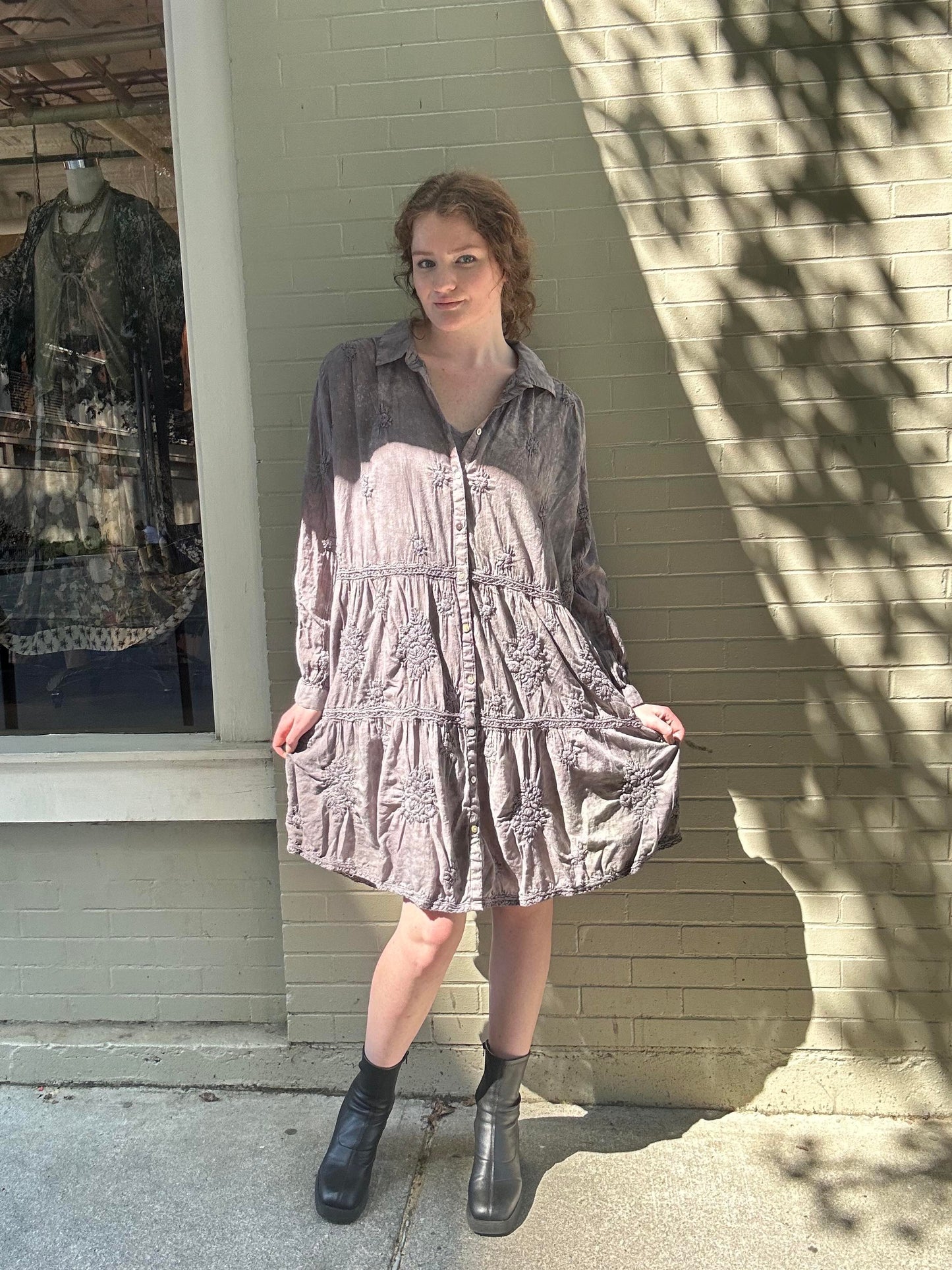 Custom Dyed Embroidered Shirt Dress - La De Da