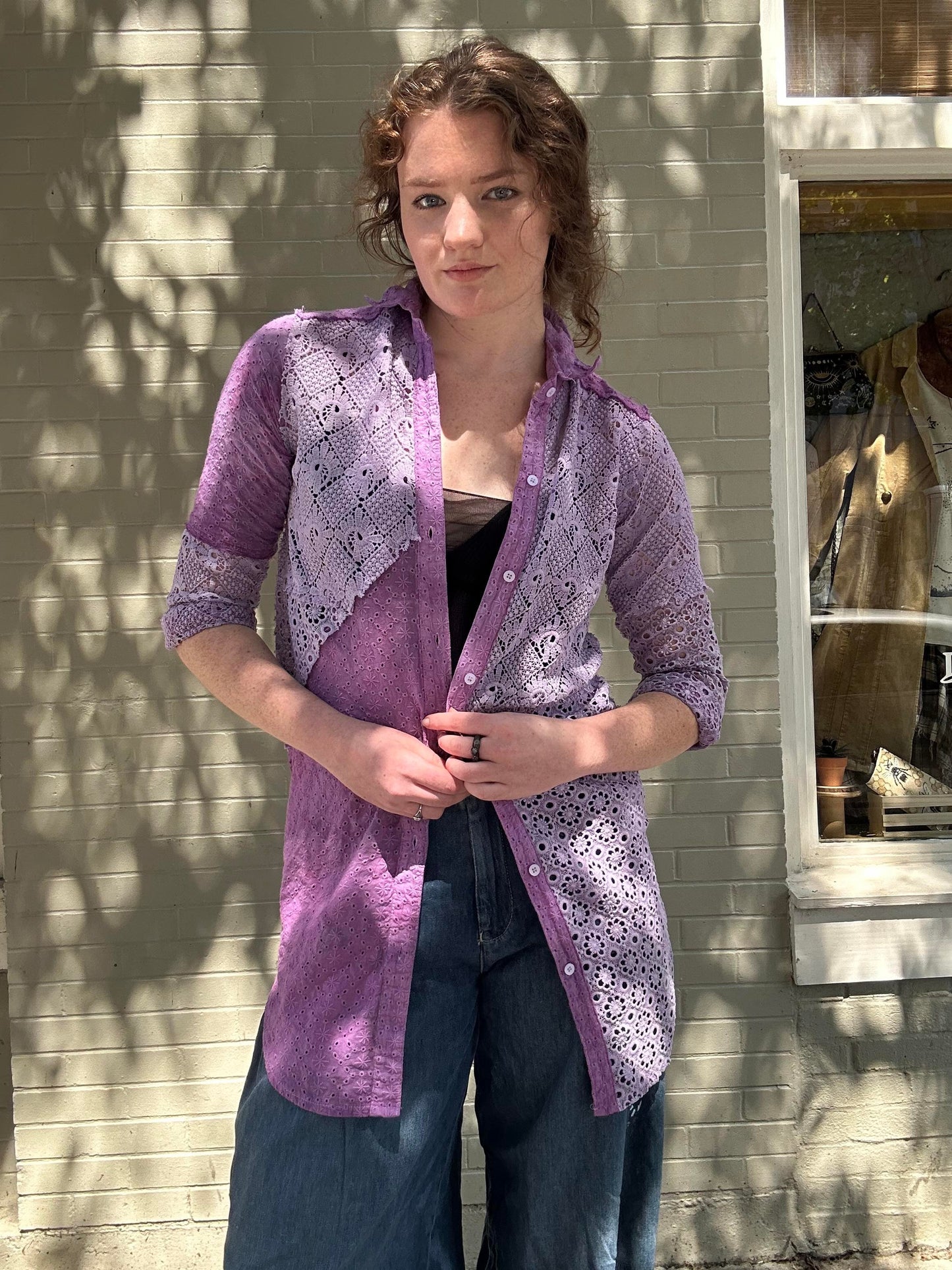 Custom Dyed Mixed Materials Button Shirt - La De Da