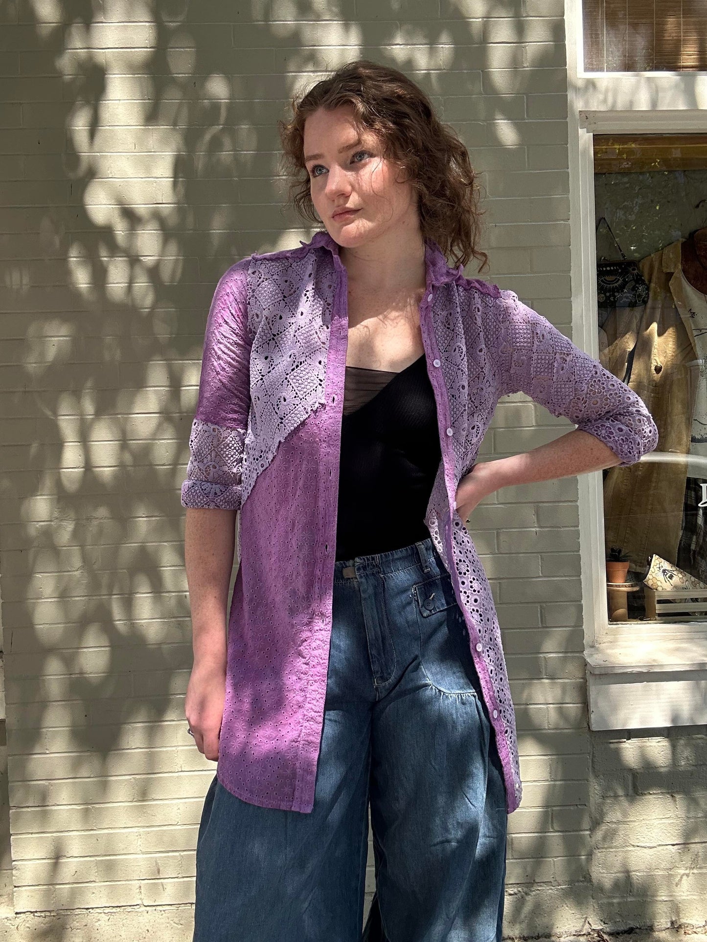 Custom Dyed Mixed Materials Button Shirt - La De Da